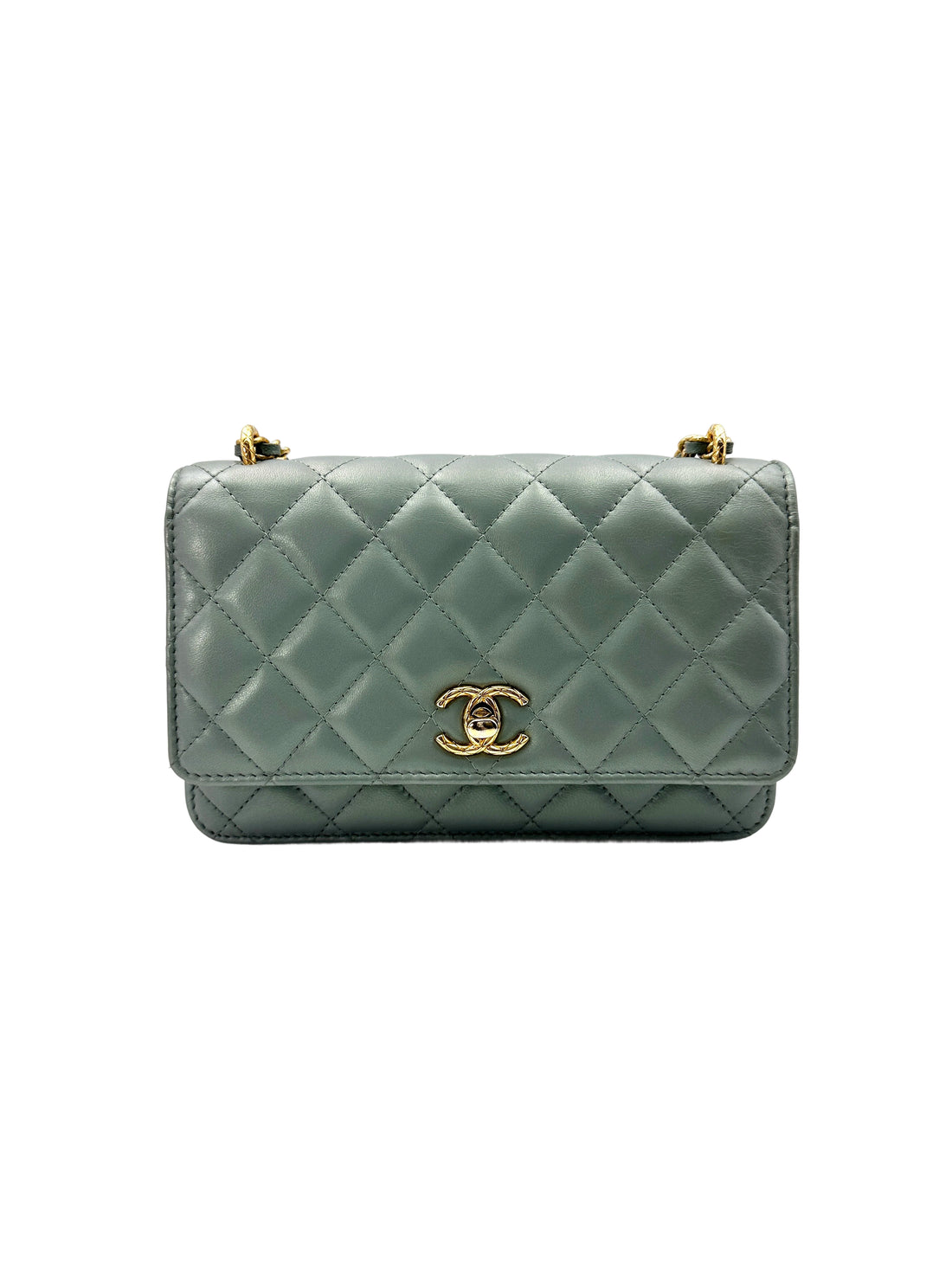 Chanel Blue Quilted Lambskin Wallet On Chain With Gold Hardware(AU***K5) CE1555