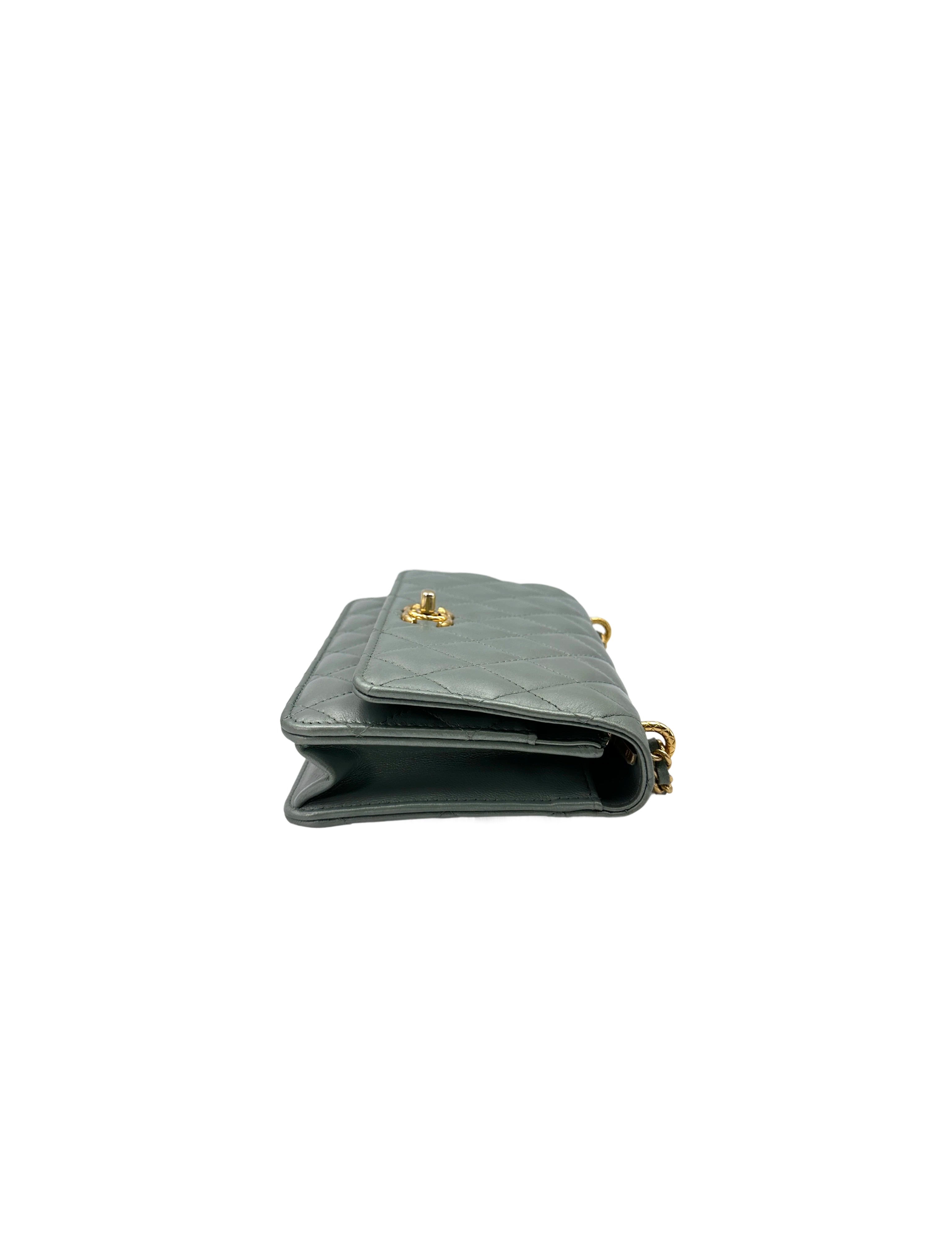 Chanel Blue Quilted Lambskin Wallet On Chain With Gold Hardware(AU***K5) CE1555