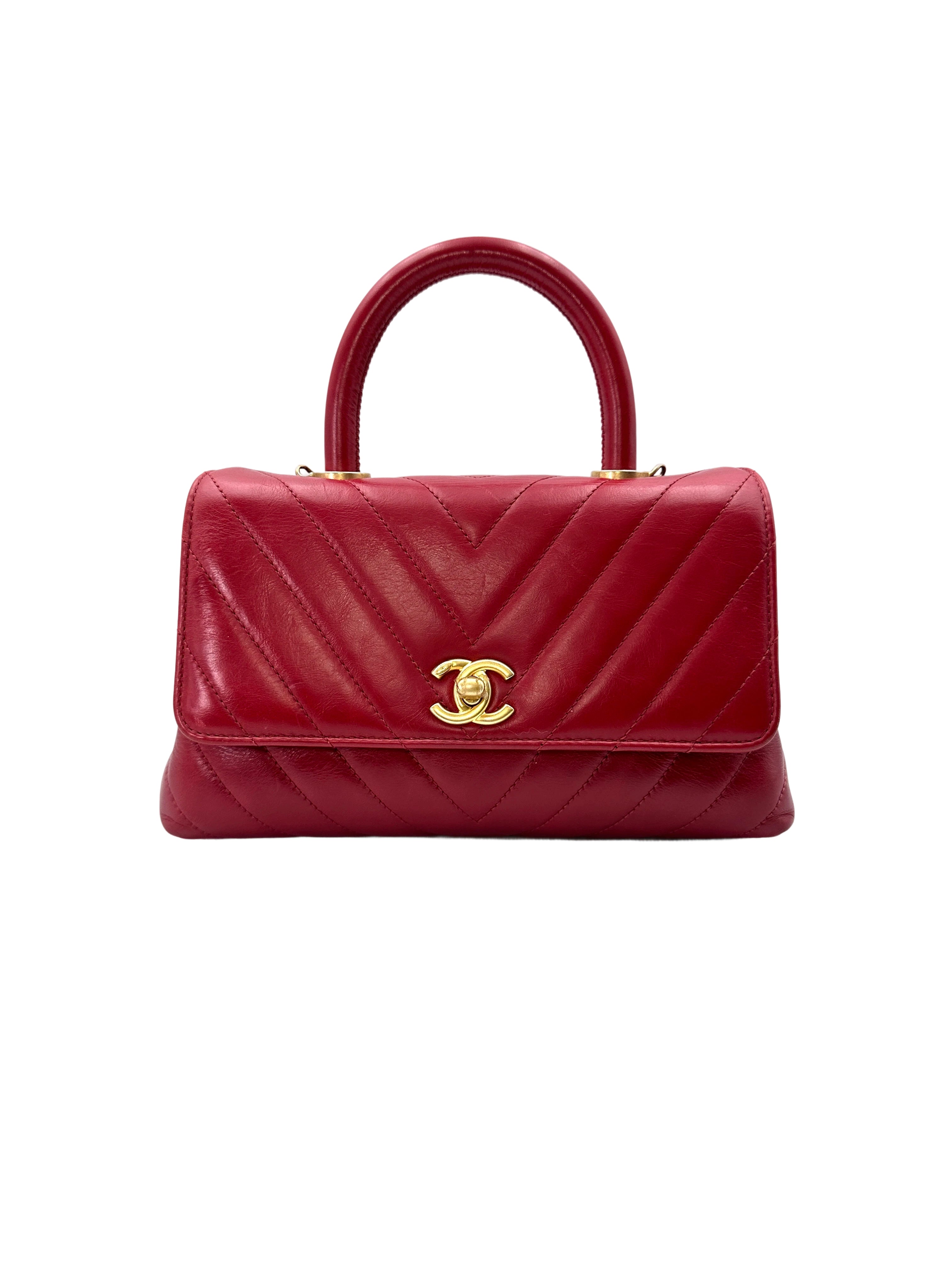 Chanel CoCo Handle Red Chevron Quilted Leather Small Size Handle Bag(24***64) CC1561