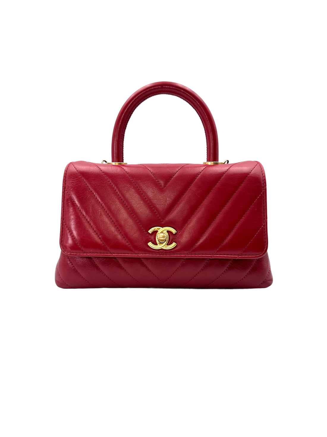Chanel CoCo Handle Red Chevron Quilted Leather Small Size Handle Bag(24***64) CC1561