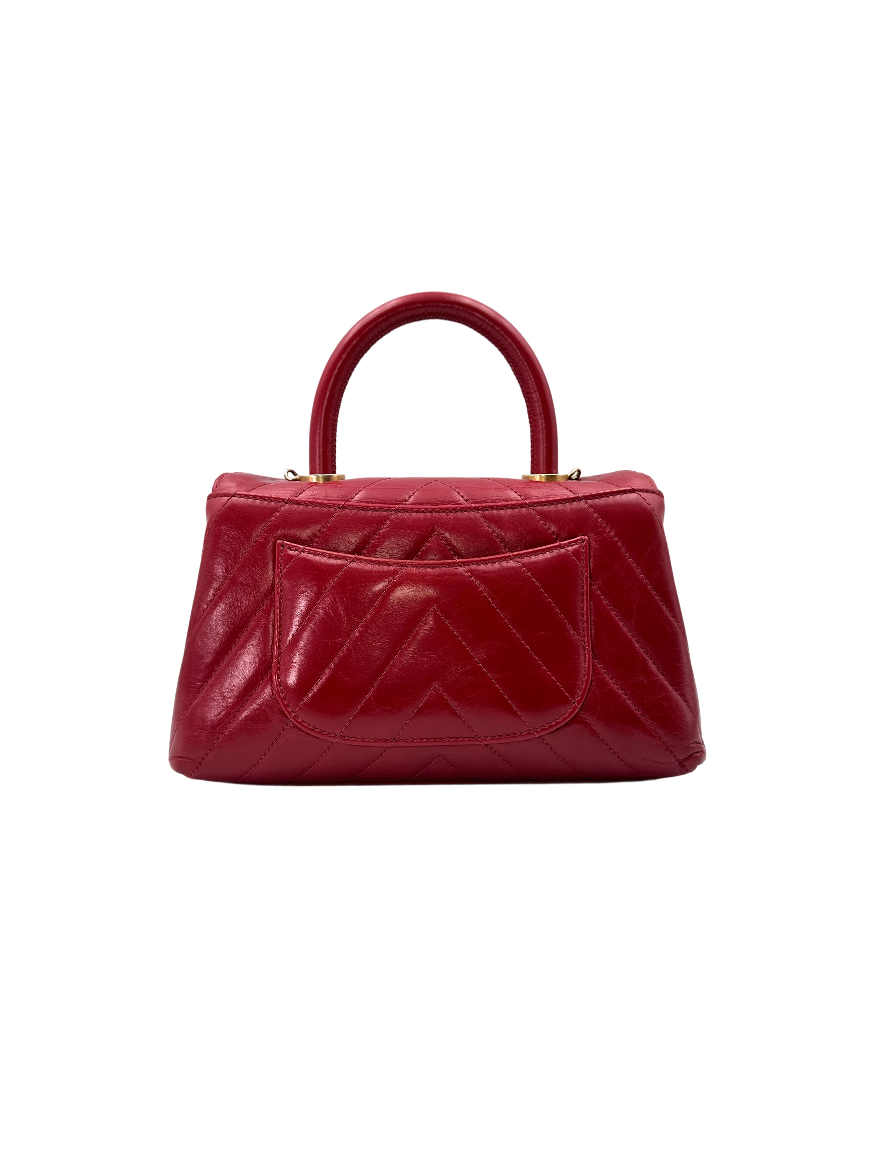 Chanel CoCo Handle Red Chevron Quilted Leather Small Size Handle Bag(24***64) CC1561