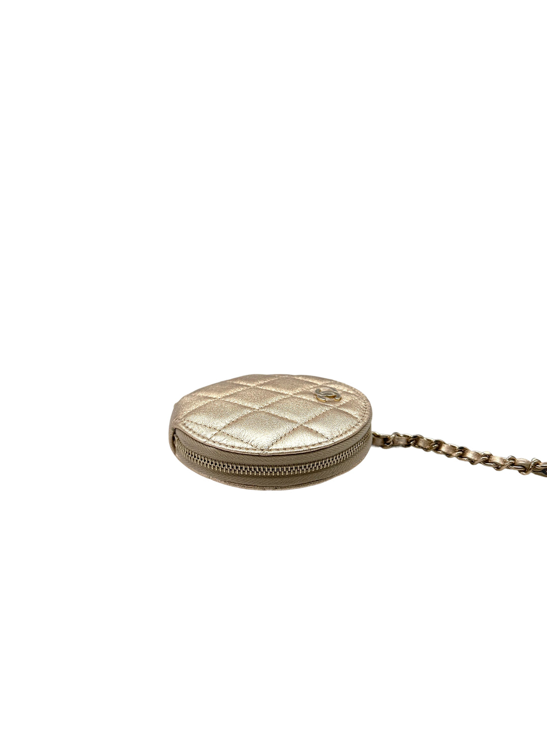 Chanel 2024 VIP Years Gift Gold Metallic Quilted Leather Round Pouch & AirPods Case Bag(N6***8E) CC1557