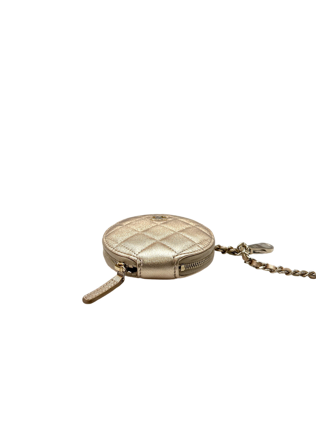 Chanel 2024 VIP Years Gift Gold Metallic Quilted Leather Round Pouch & AirPods Case Bag(N6***8E) CC1557