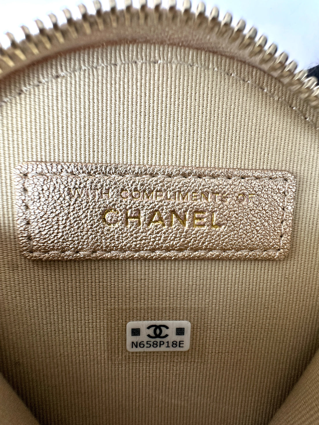 Chanel 2024 VIP Years Gift Gold Metallic Quilted Leather Round Pouch & AirPods Case Bag(N6***8E) CC1557