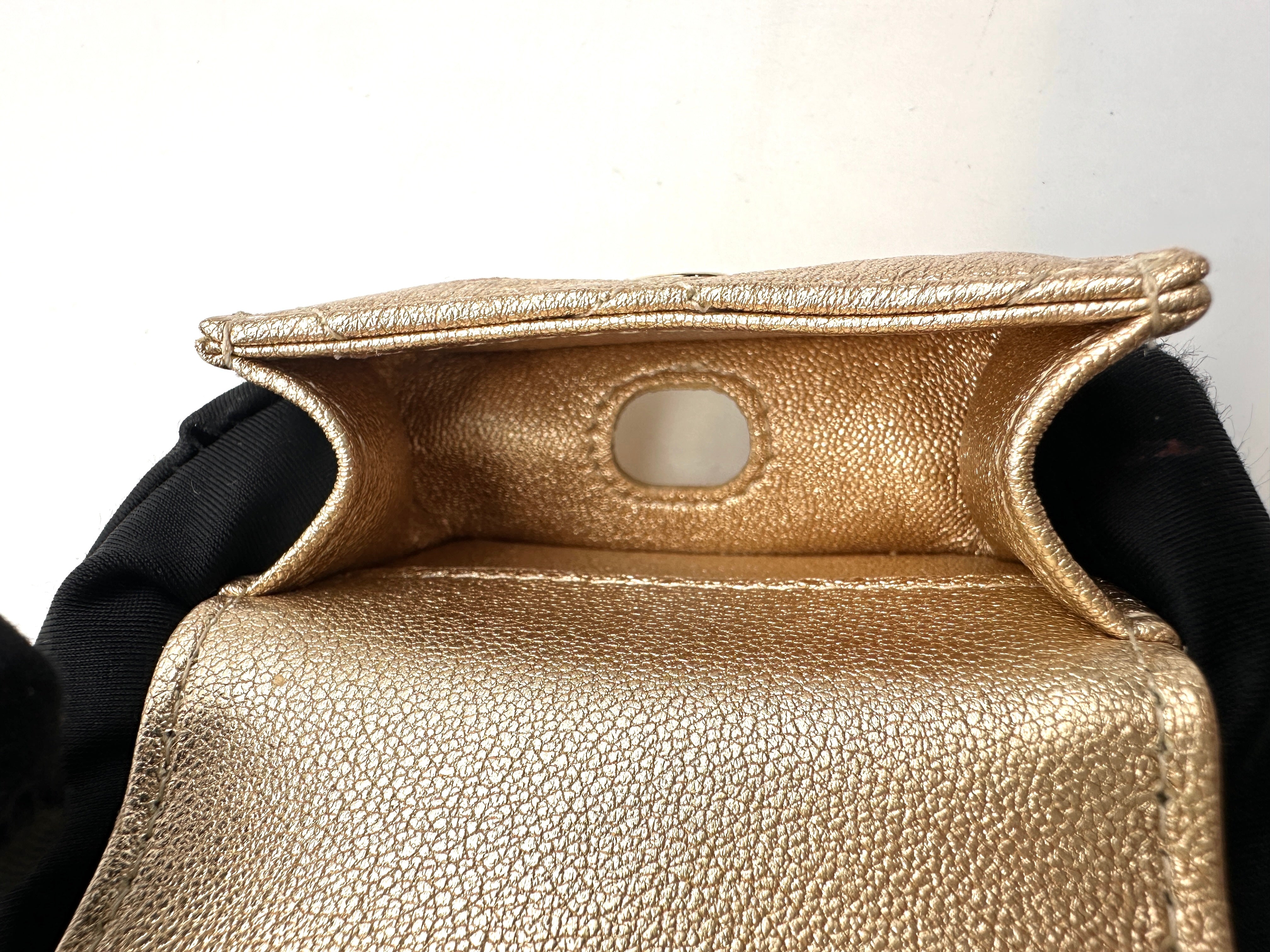 Chanel 2024 VIP Years Gift Gold Metallic Quilted Leather Round Pouch & AirPods Case Bag(N6***8E) CC1557