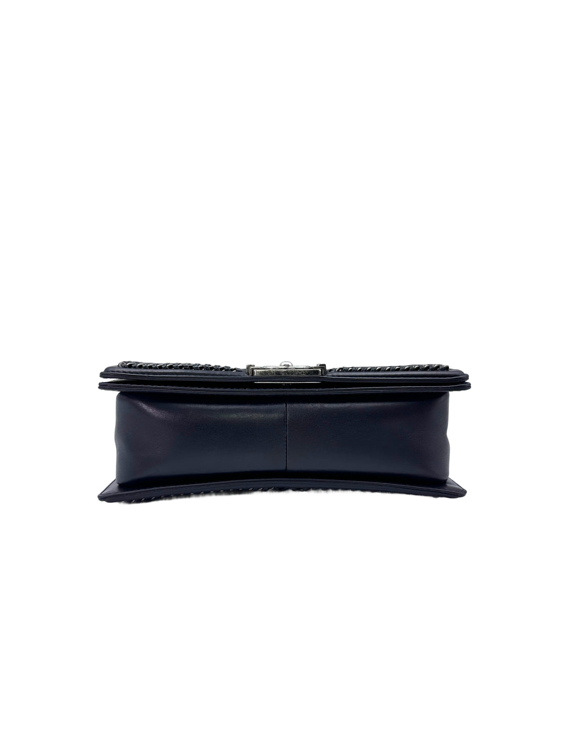 Chanel 15A LeBoy Navy Quilted Leather Top Handle Medium Size Flap Bag With Chain Trim(21***17) CC1558