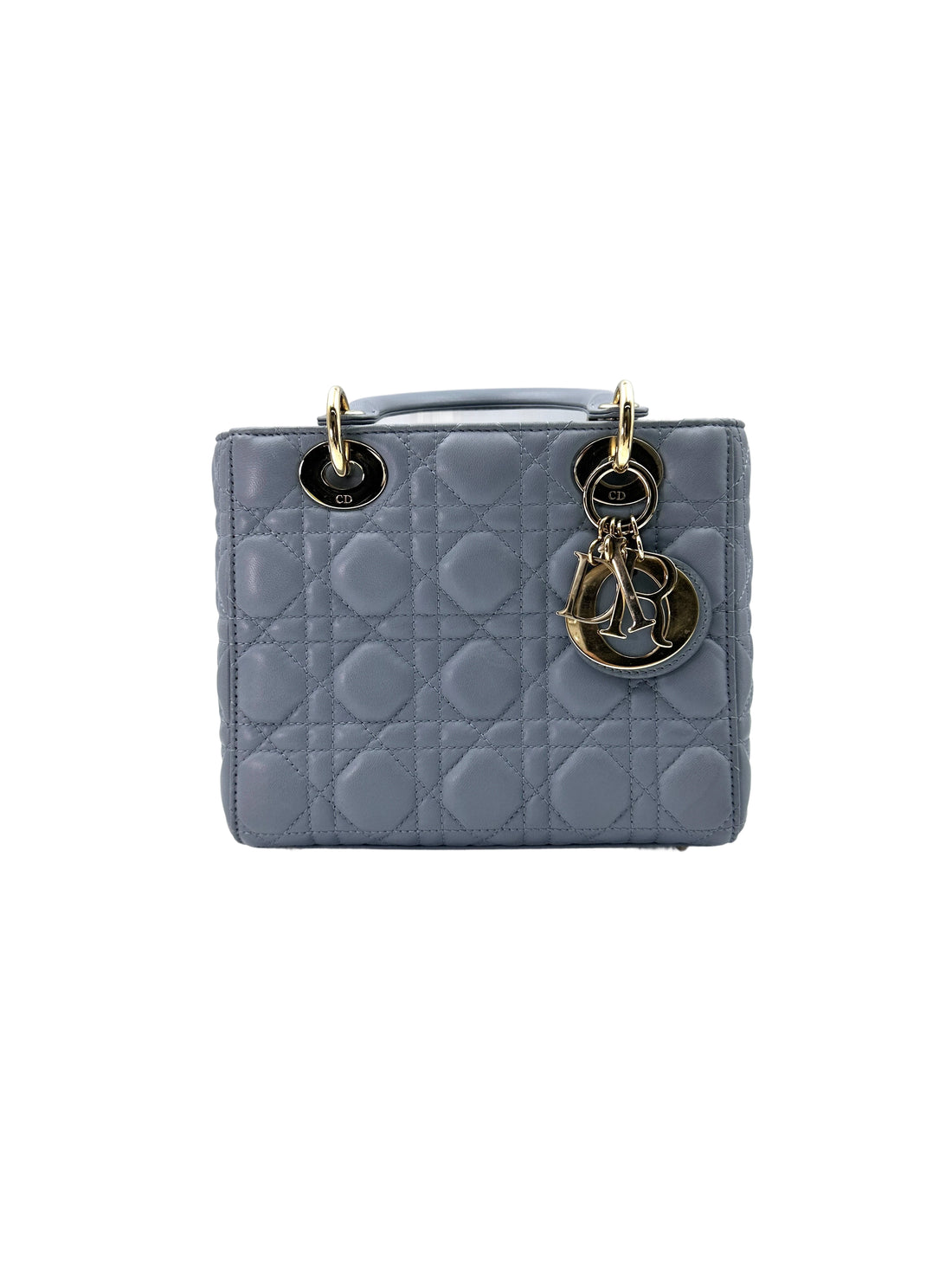 Christian Dior Lady Dior Blue Cannage Leather Handle Bag With Gold Charms DR567