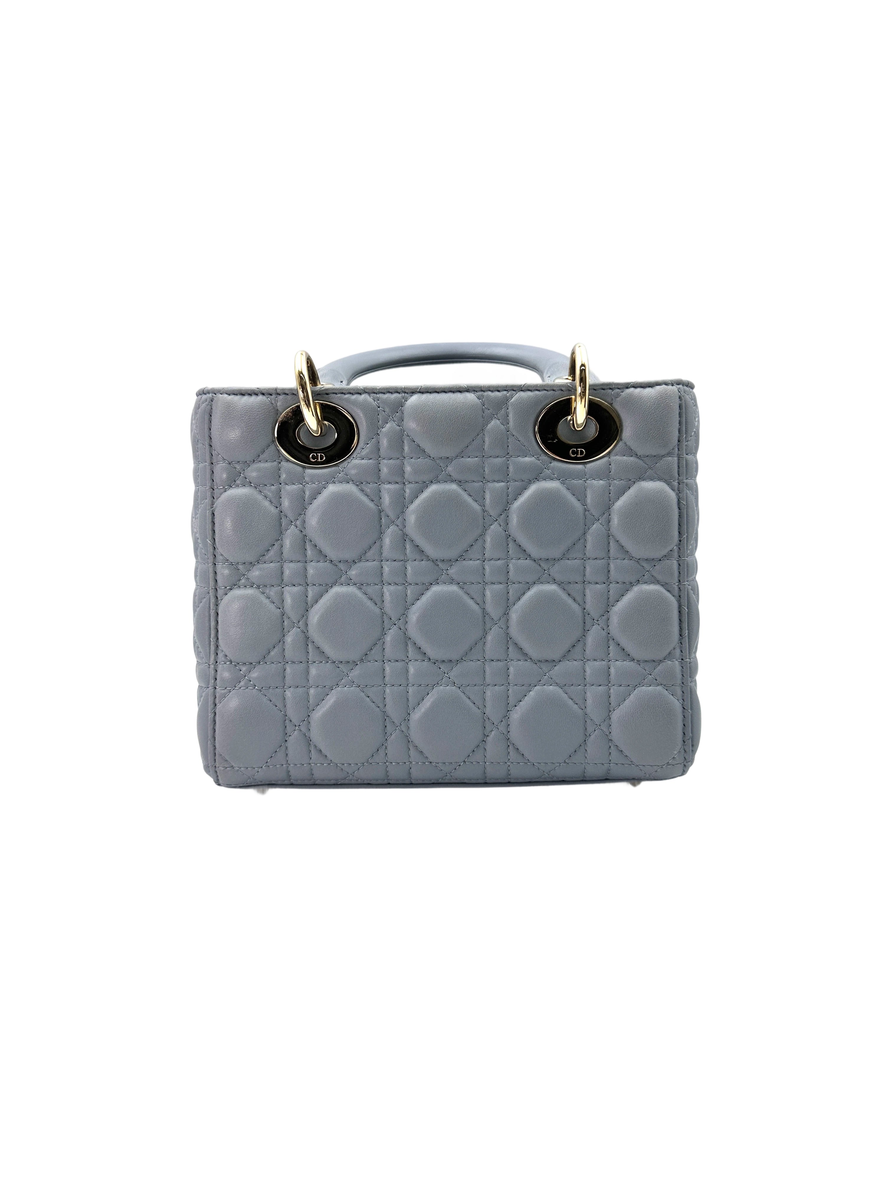 Christian Dior Lady Dior Blue Cannage Leather Handle Bag With Gold Charms DR567