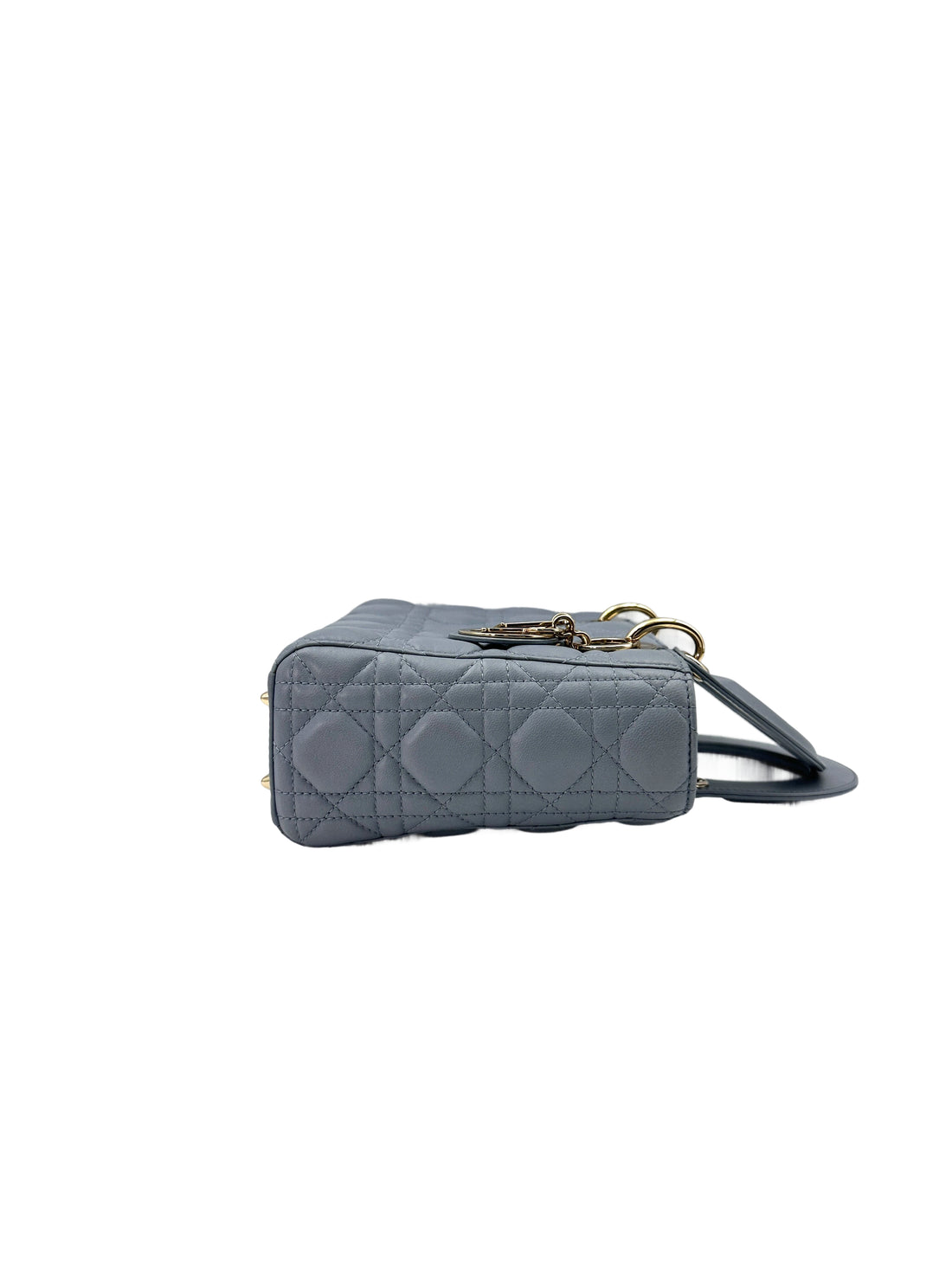 Christian Dior Lady Dior Blue Cannage Leather Handle Bag With Gold Charms DR567