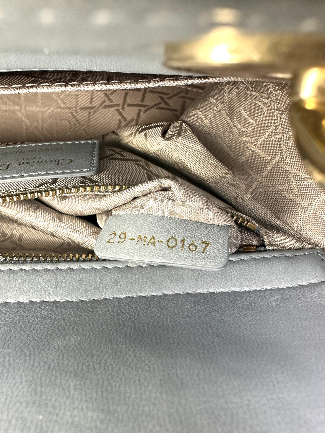 Christian Dior Lady Dior Blue Cannage Leather Handle Bag With Gold Charms DR567