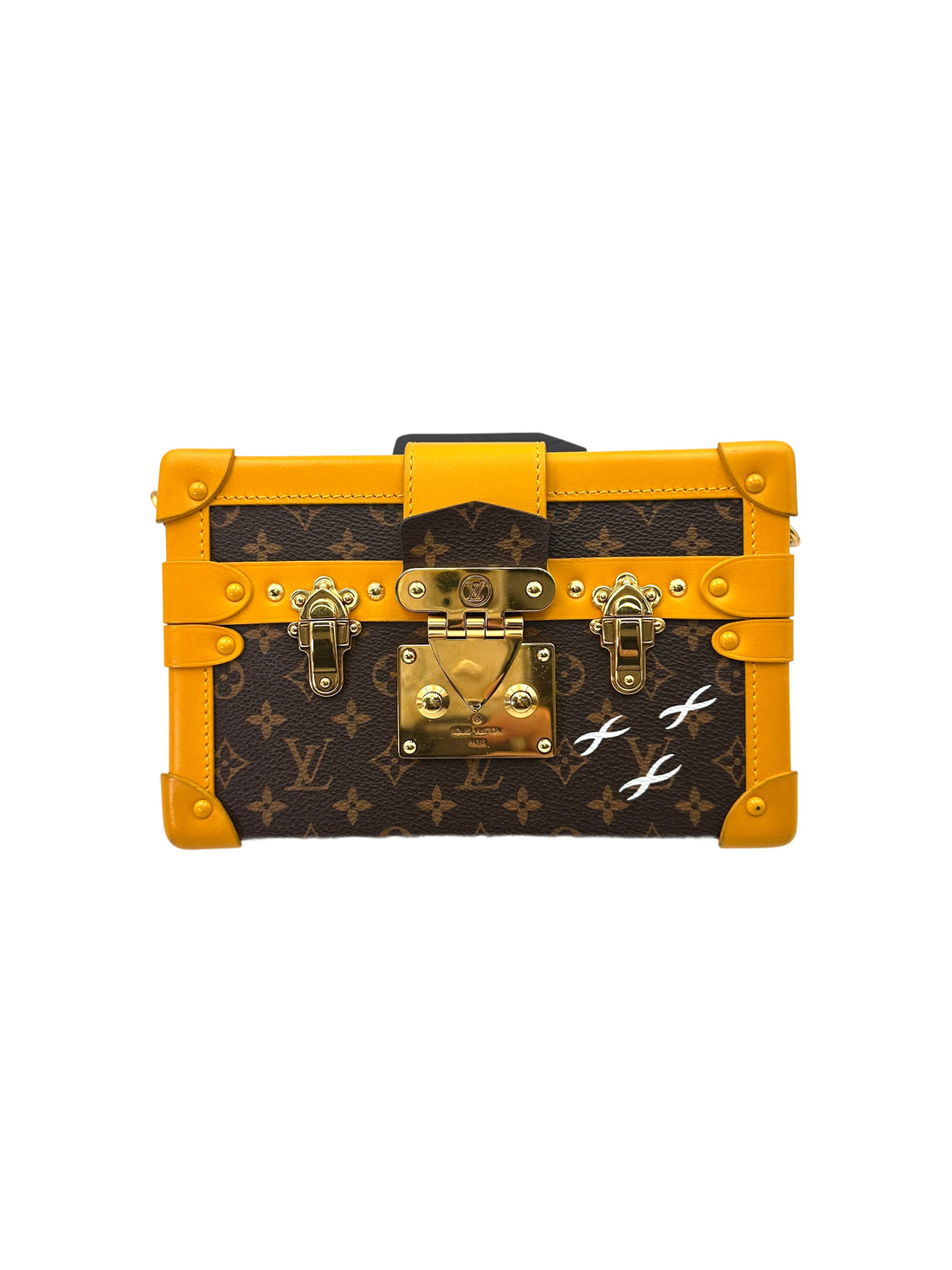 Louis Vuitton Petite Malle Brown Monogram Canvas Shoulder Bag With Yellow Leather Trim LV2196