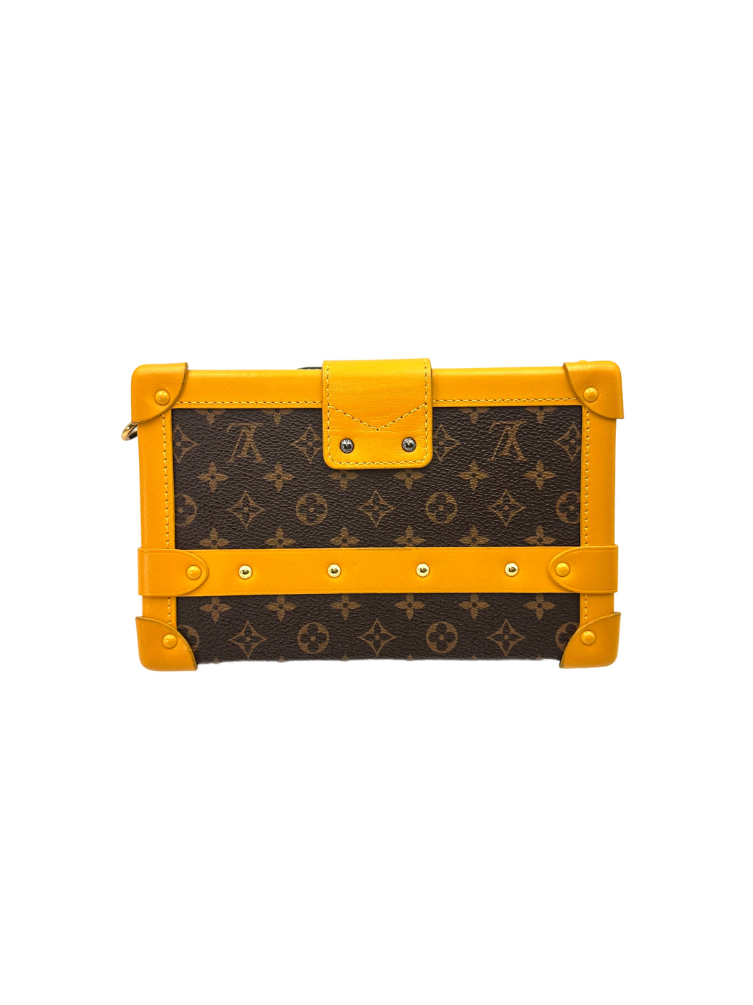 Louis Vuitton Petite Malle Brown Monogram Canvas Shoulder Bag With Yellow Leather Trim LV2196