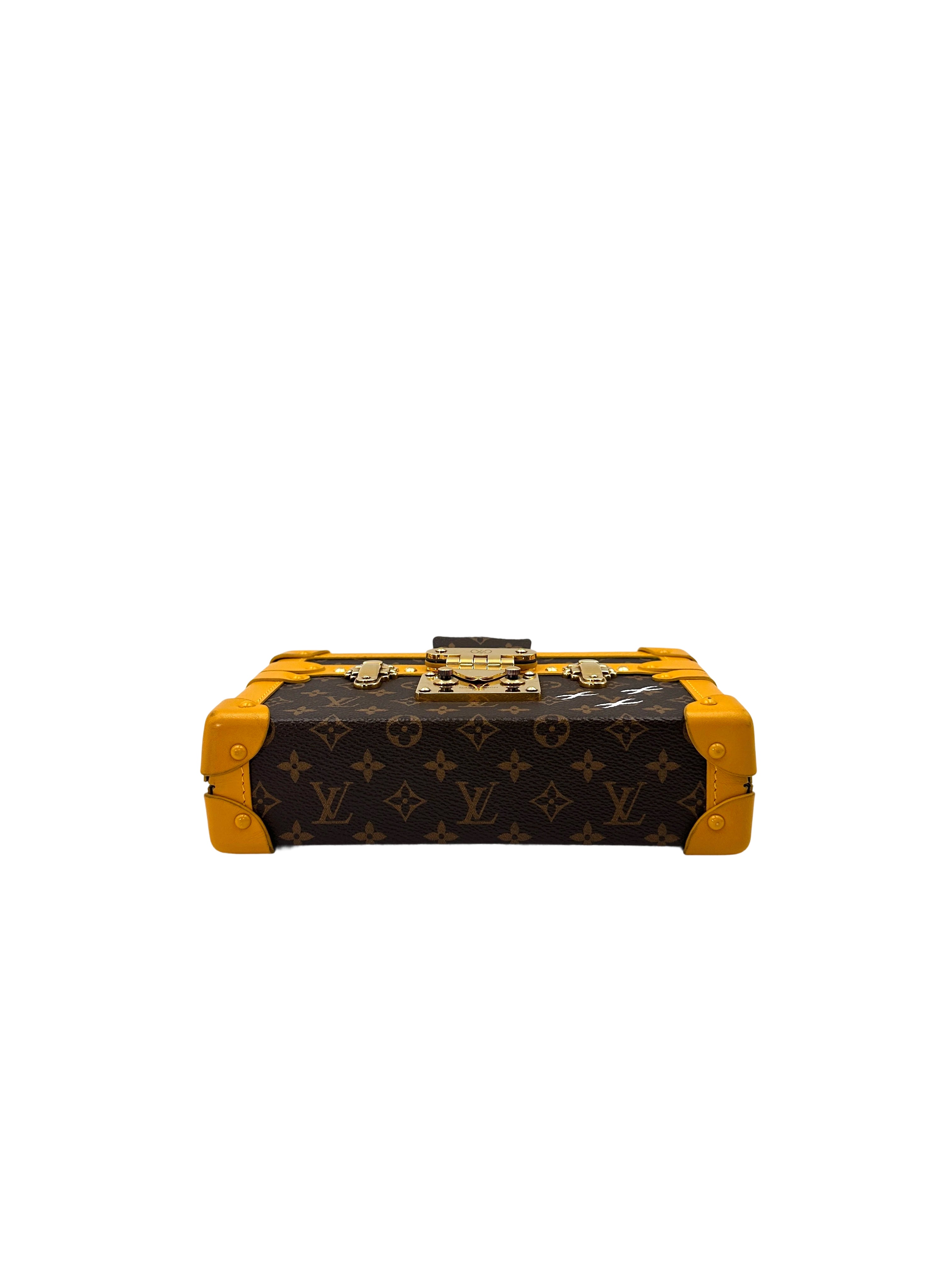 Louis Vuitton Petite Malle Brown Monogram Canvas Shoulder Bag With Yellow Leather Trim LV2196