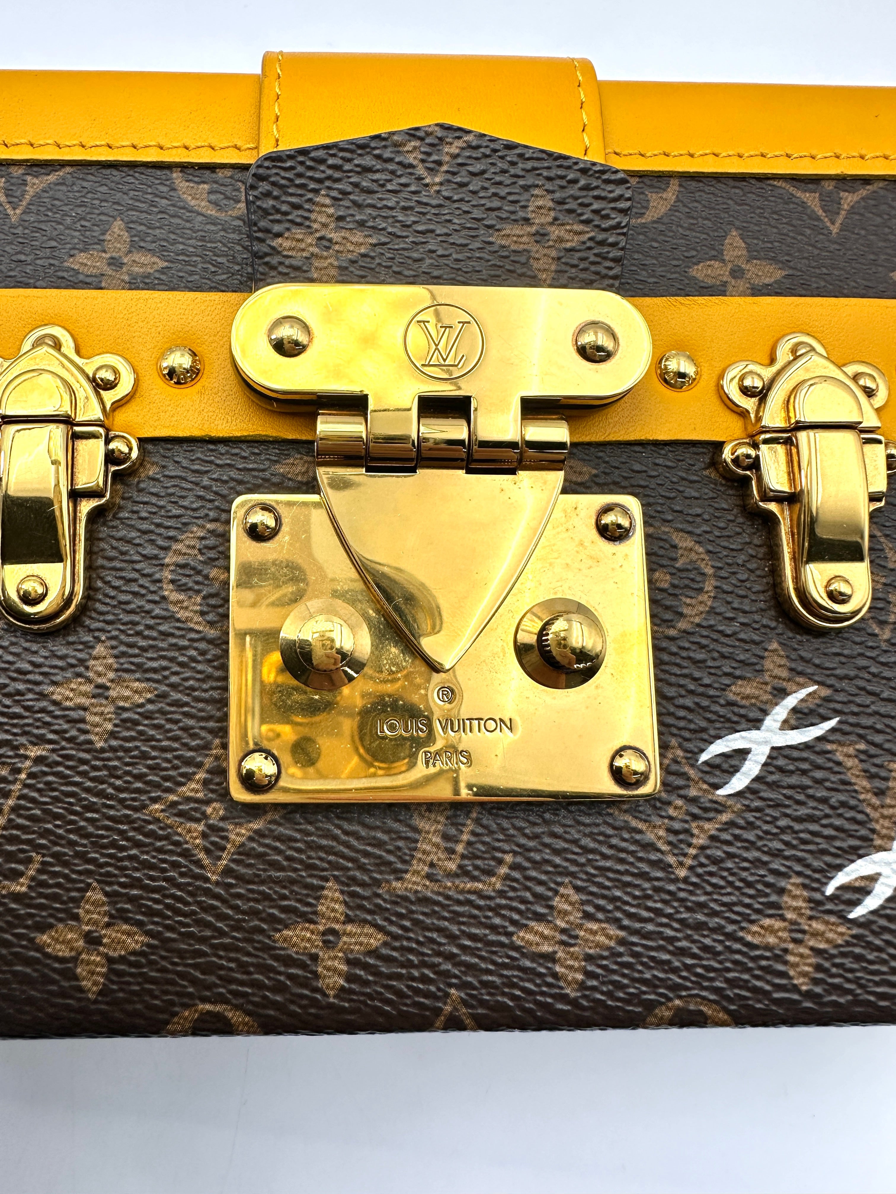 Louis Vuitton Petite Malle Brown Monogram Canvas Shoulder Bag With Yellow Leather Trim LV2196