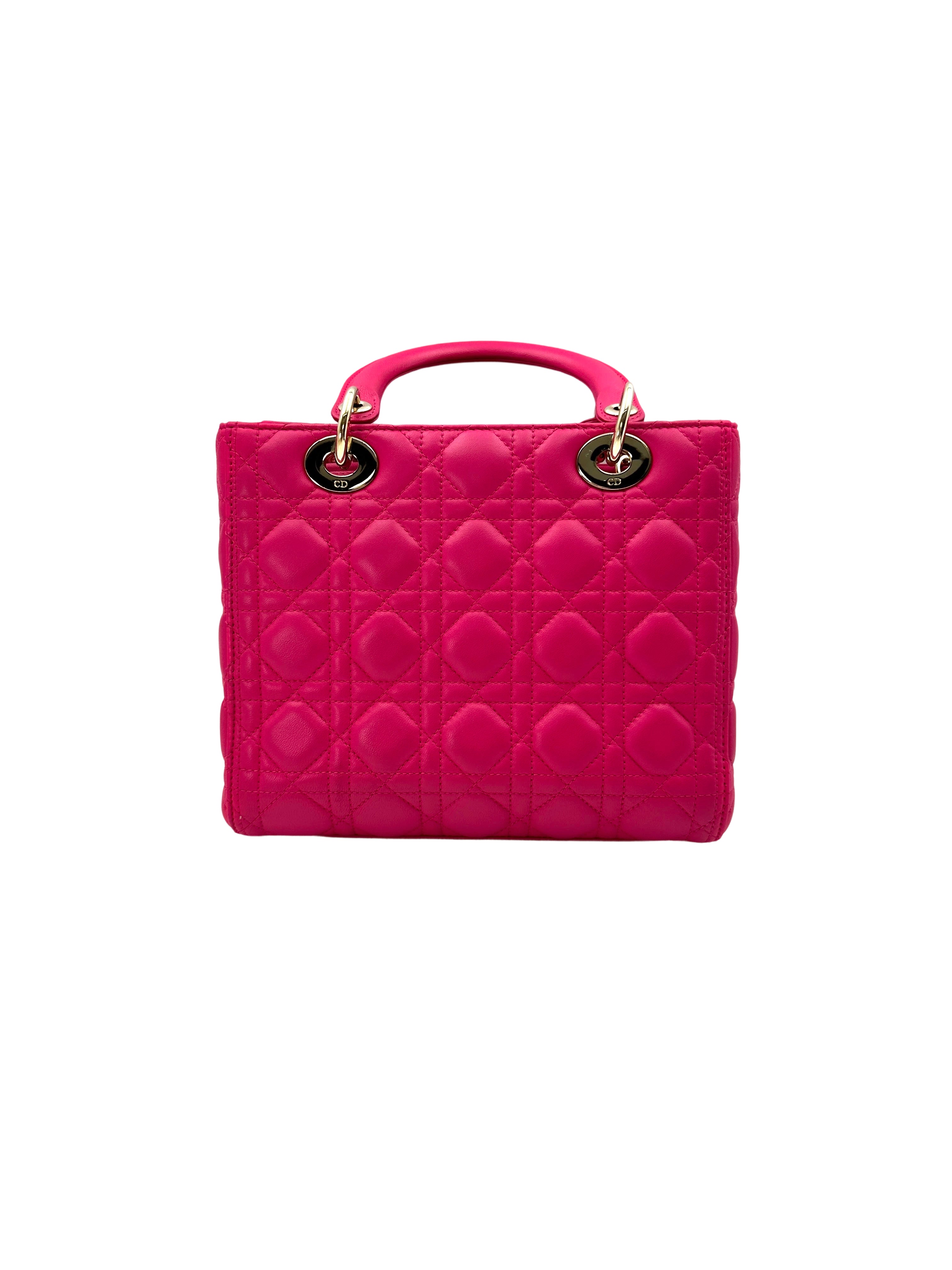 Christian Dior Lady Dior Pink Cannage Leather Handle Bag With Gold Charms DR569