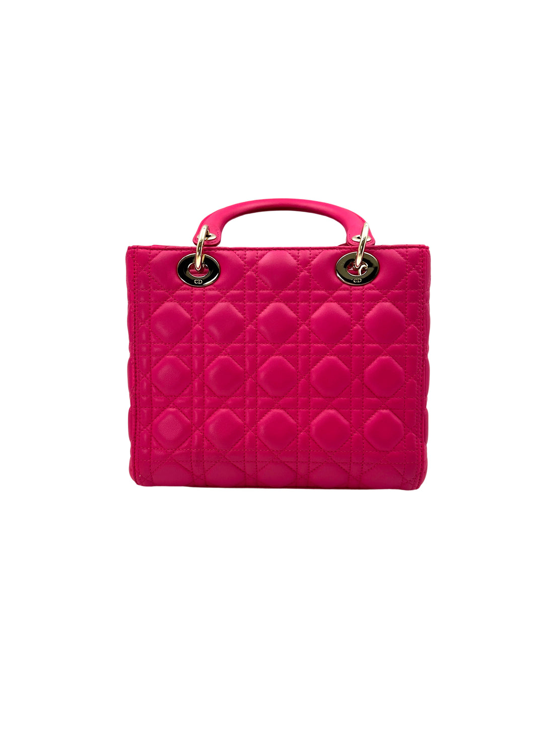 Christian Dior Lady Dior Pink Cannage Leather Handle Bag With Gold Charms DR569