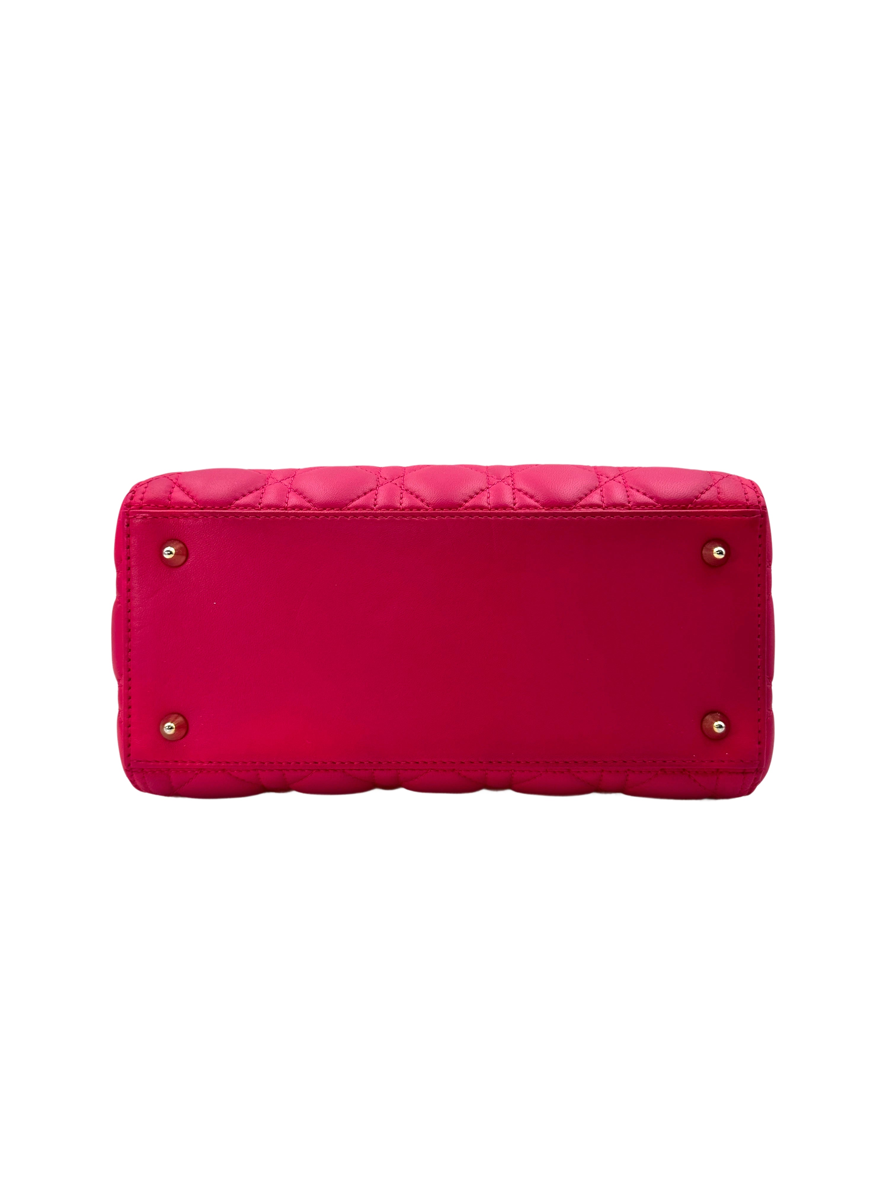 Christian Dior Lady Dior Pink Cannage Leather Handle Bag With Gold Charms DR569