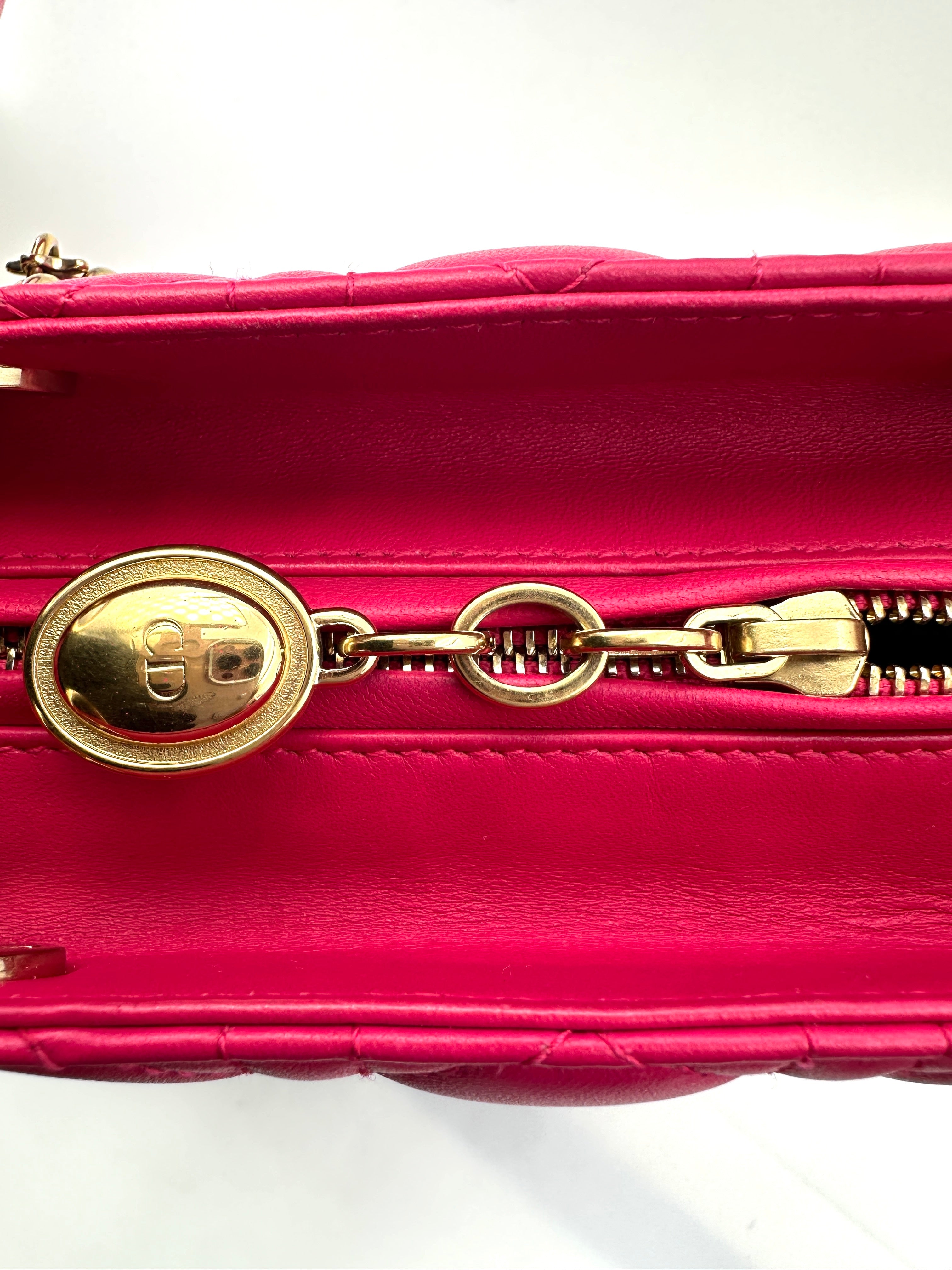 Christian Dior Lady Dior Pink Cannage Leather Handle Bag With Gold Charms DR569
