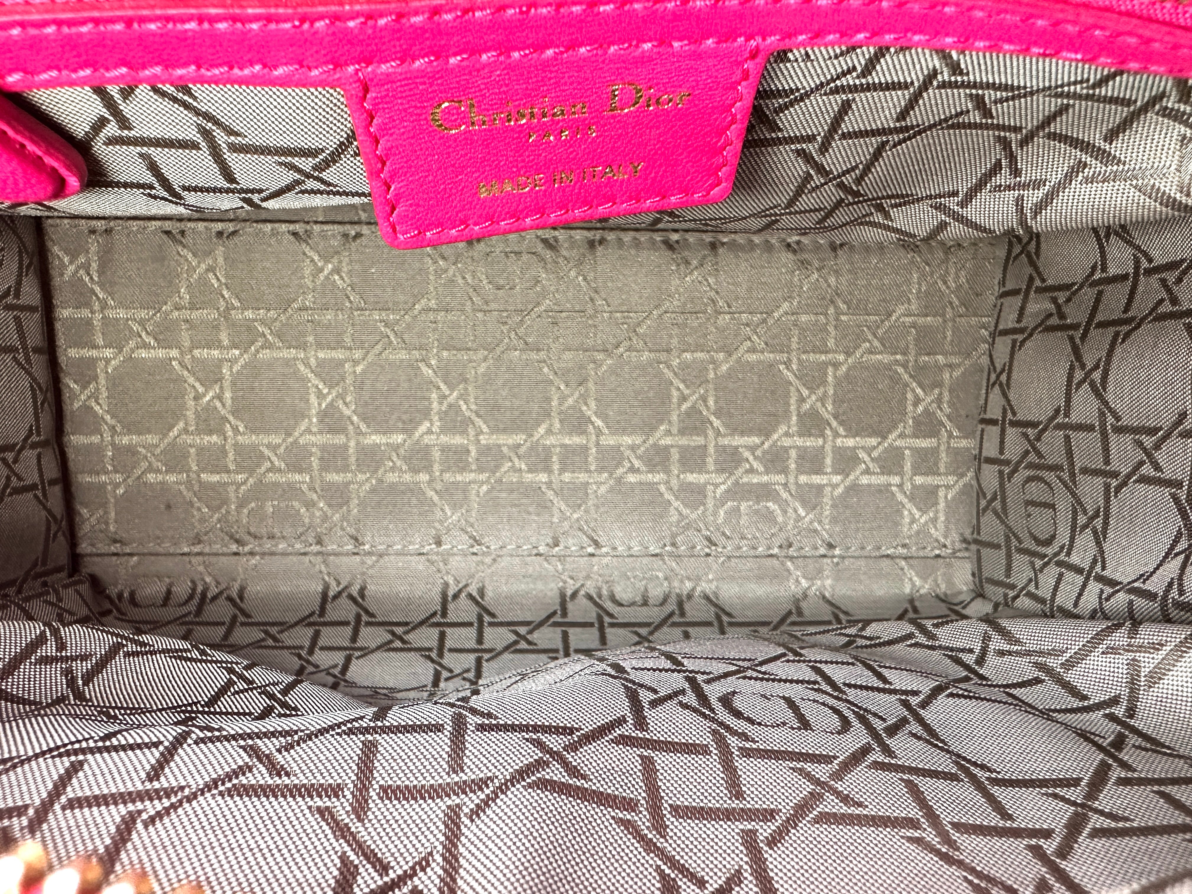 Christian Dior Lady Dior Pink Cannage Leather Handle Bag With Gold Charms DR569