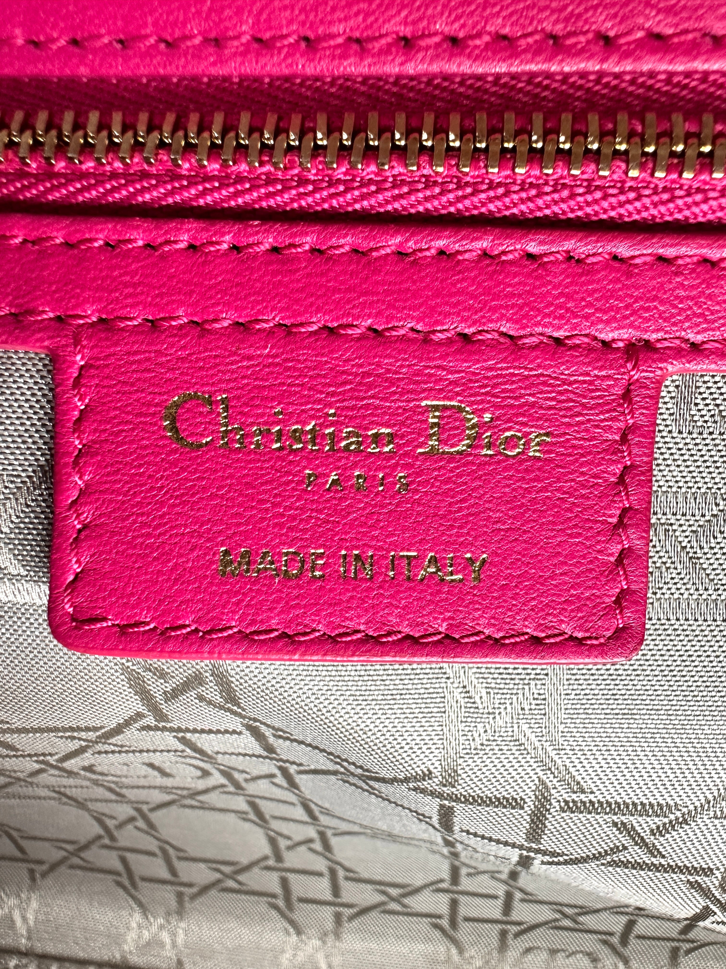 Christian Dior Lady Dior Pink Cannage Leather Handle Bag With Gold Charms DR569