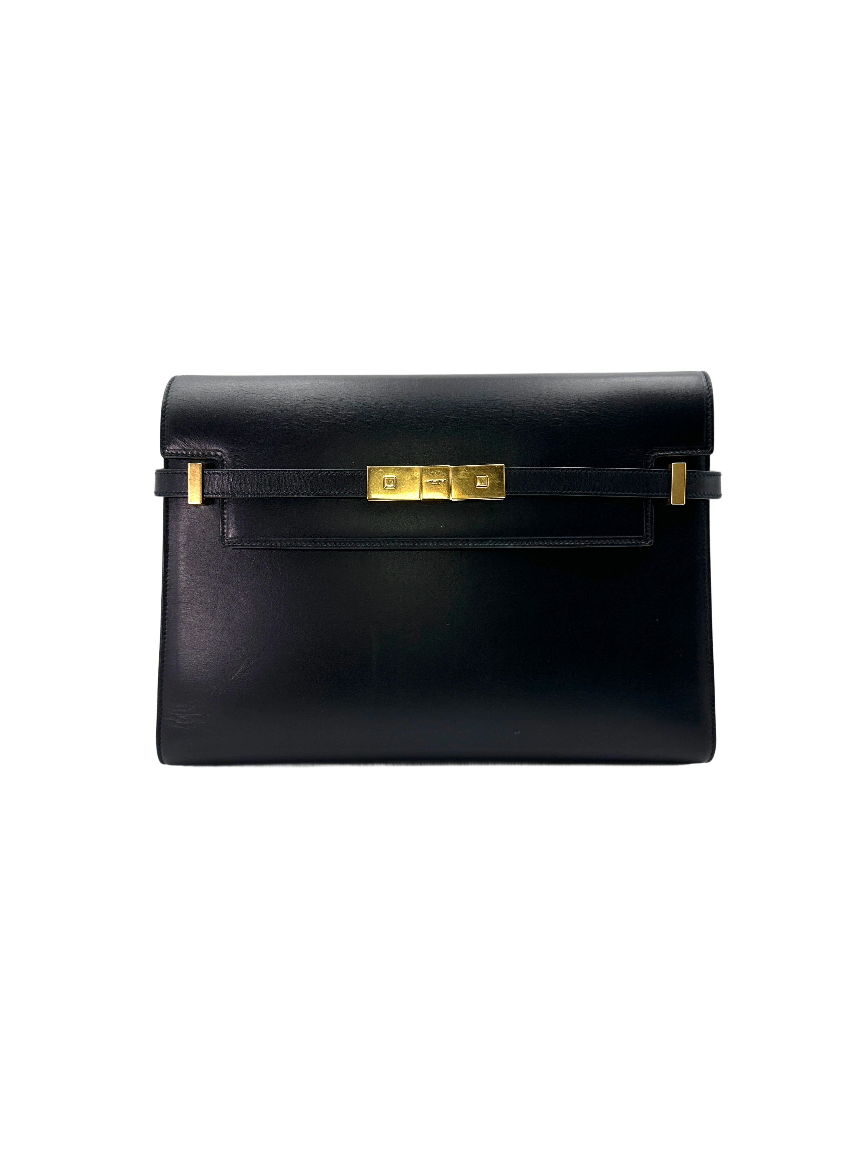 Saint Laurent Manhattan Black Smooth Leather Medium Size Shoulder Bag SL176