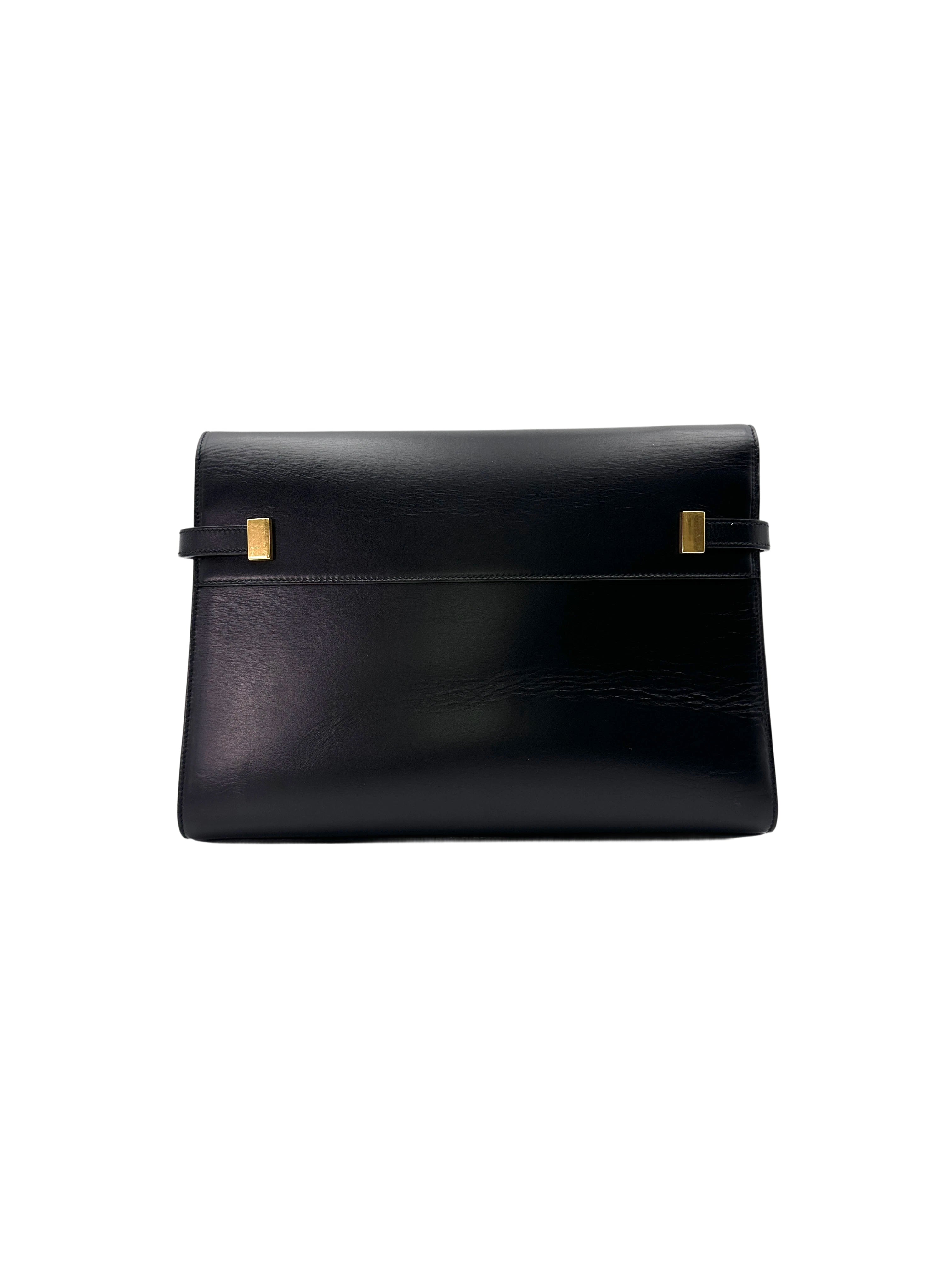 Saint Laurent Manhattan Black Smooth Leather Medium Size Shoulder Bag SL176