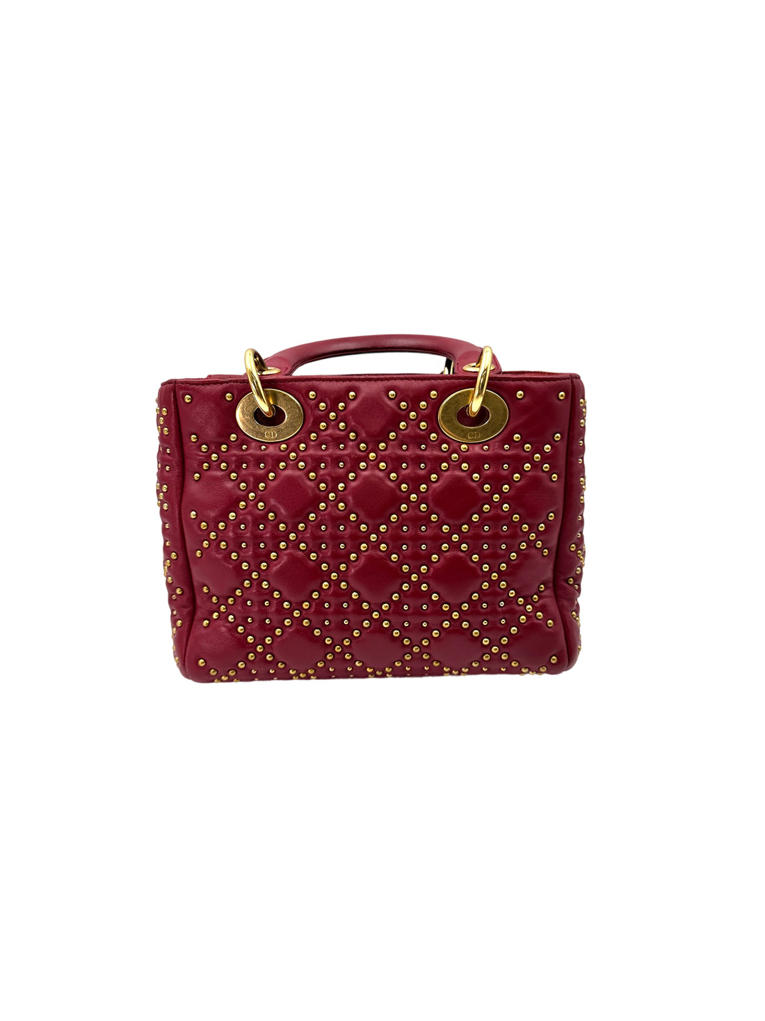 Christian Dior Lady Dior Red Cannage Leather Handle Bag With Gold Charms DR568