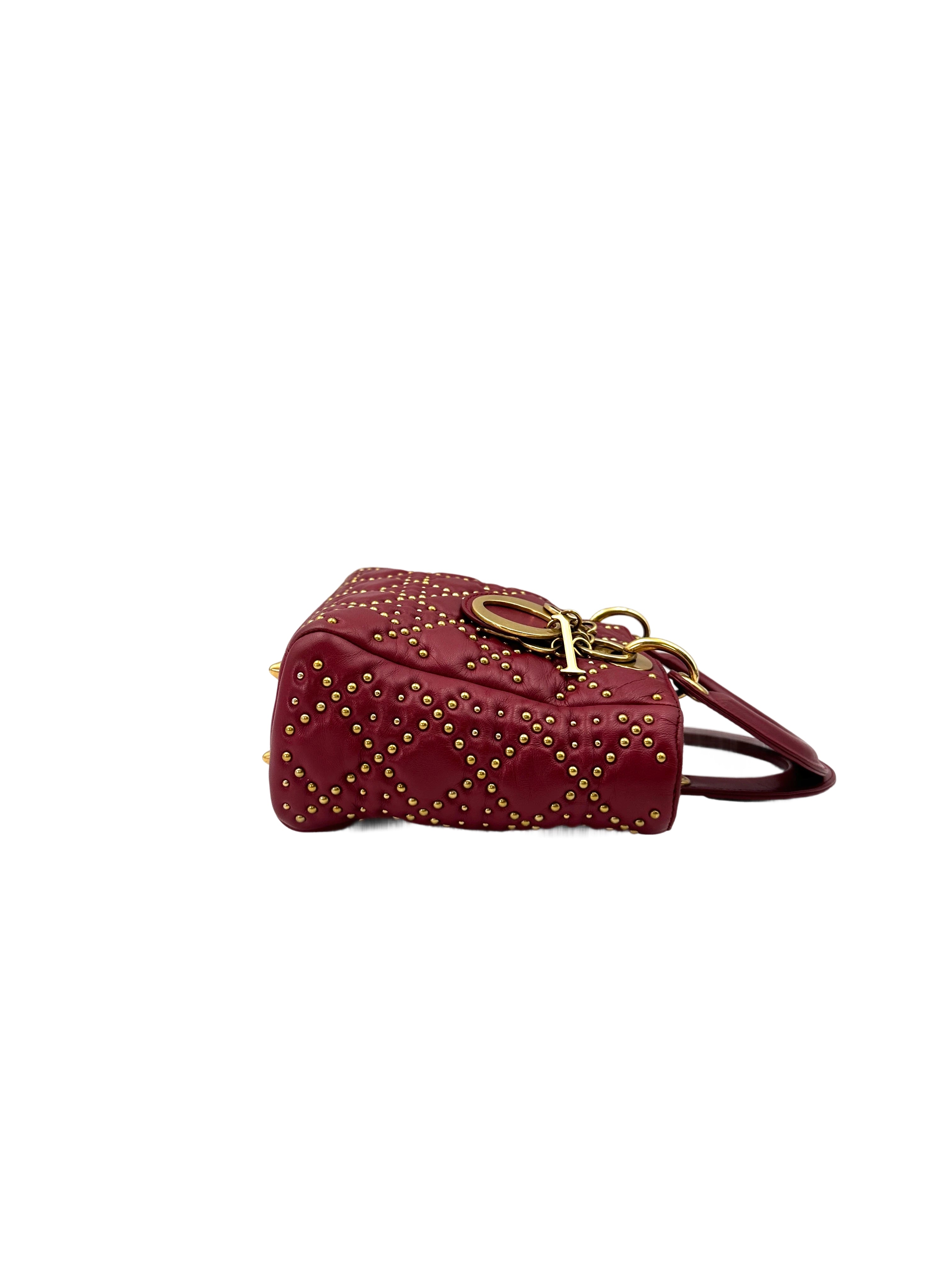 Christian Dior Lady Dior Red Cannage Leather Handle Bag With Gold Charms DR568