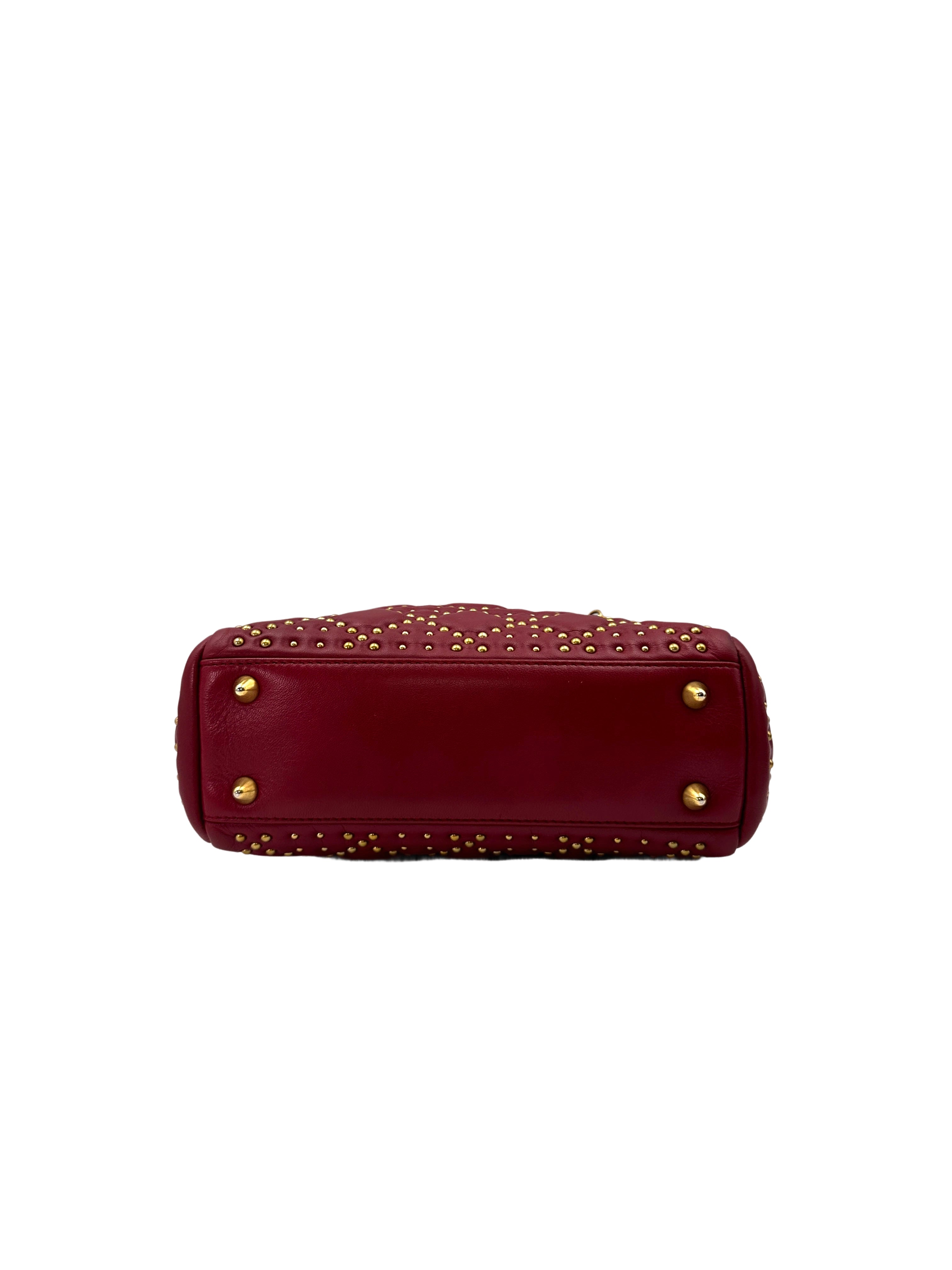 Christian Dior Lady Dior Red Cannage Leather Handle Bag With Gold Charms DR568
