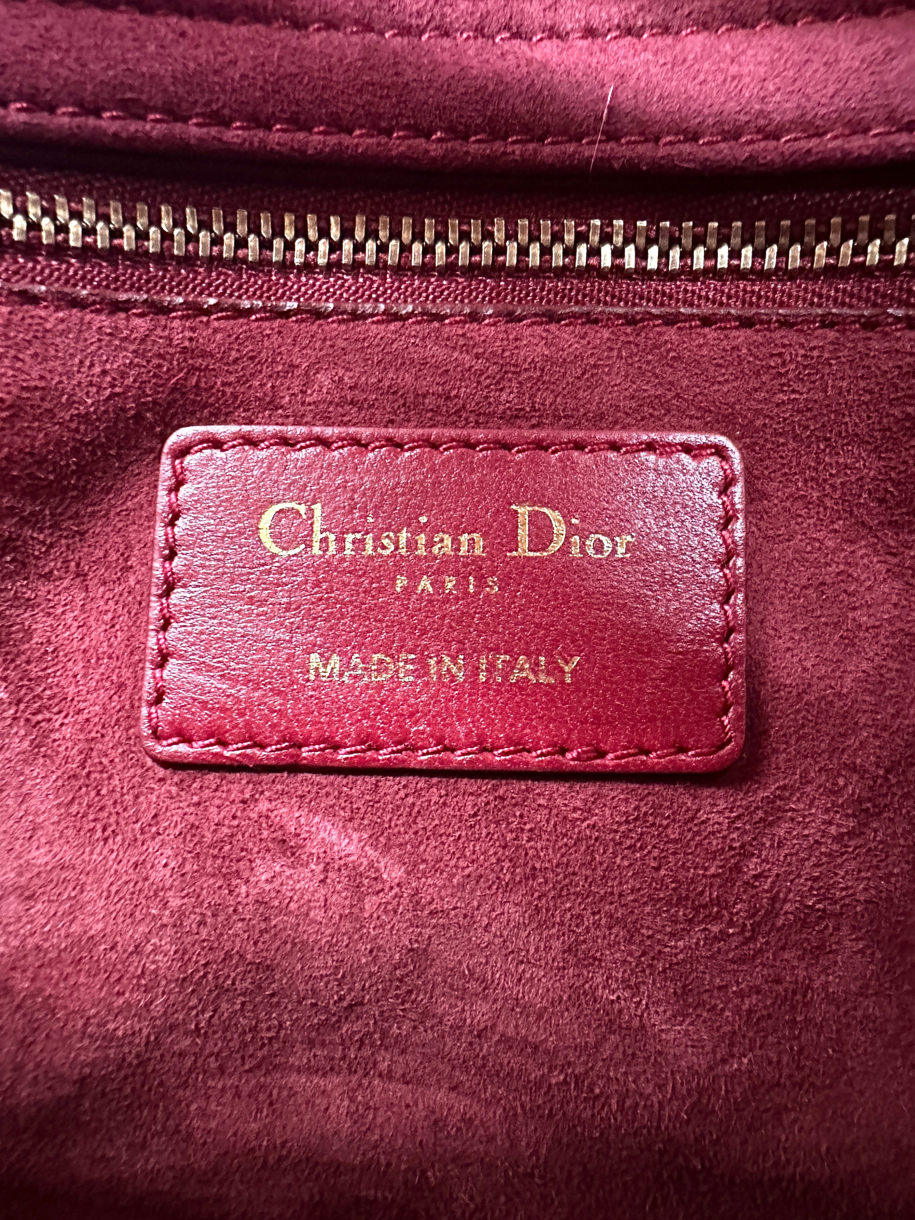 Christian Dior Lady Dior Red Cannage Leather Handle Bag With Gold Charms DR568