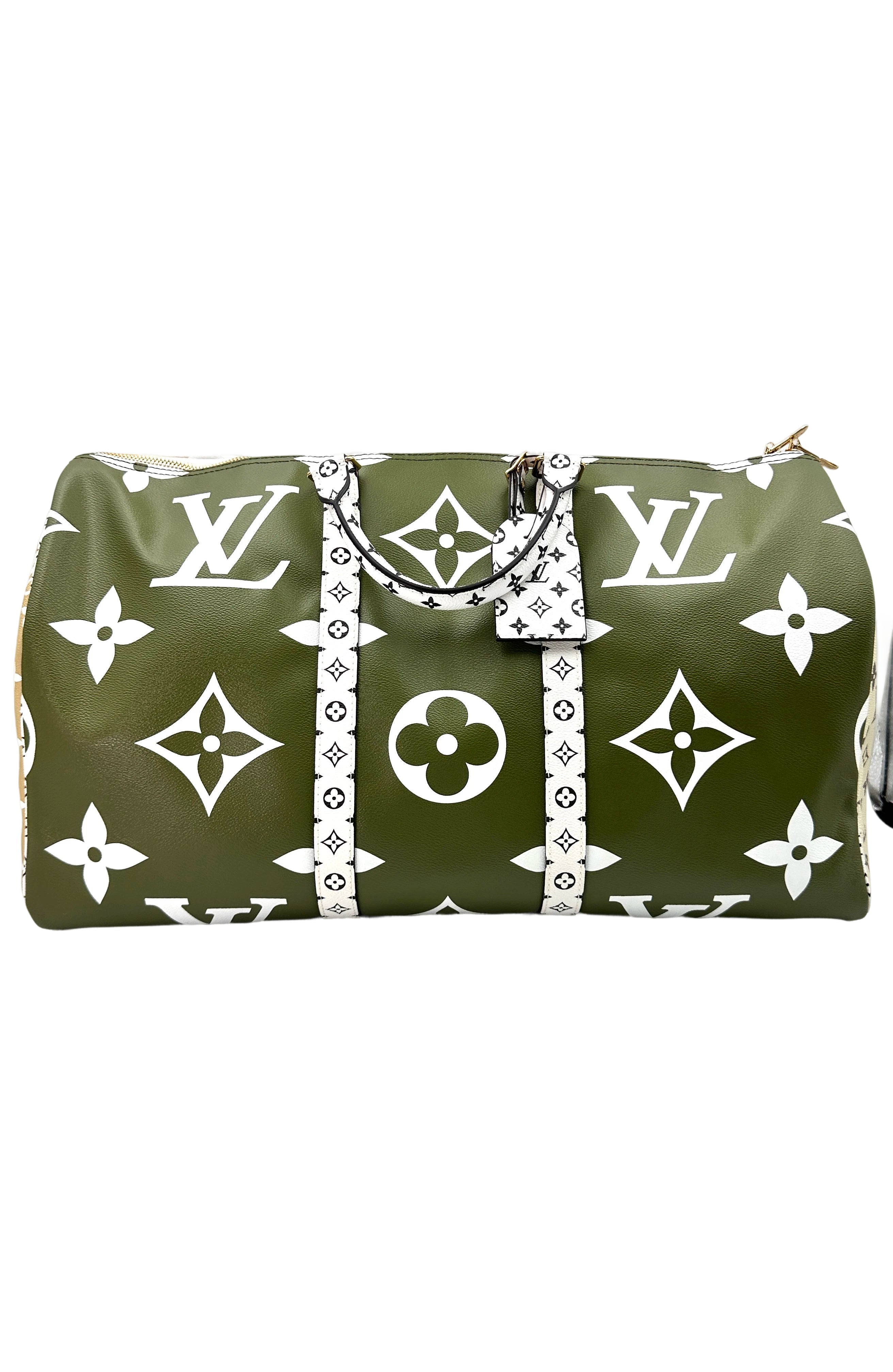 Louis Vuitton Summer 2019 Keepall50 Green/White Giant Monogram Leather Handle Bag IRIS078