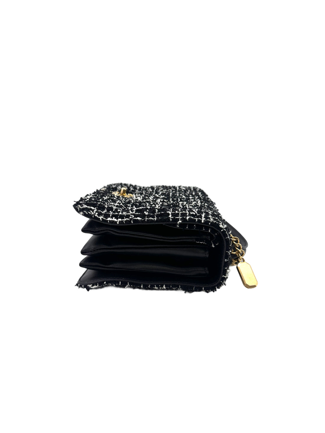Chanel Black/White Tweed Top Handle Flap Bag With Gold Buckle(JC***J1) IRIS079