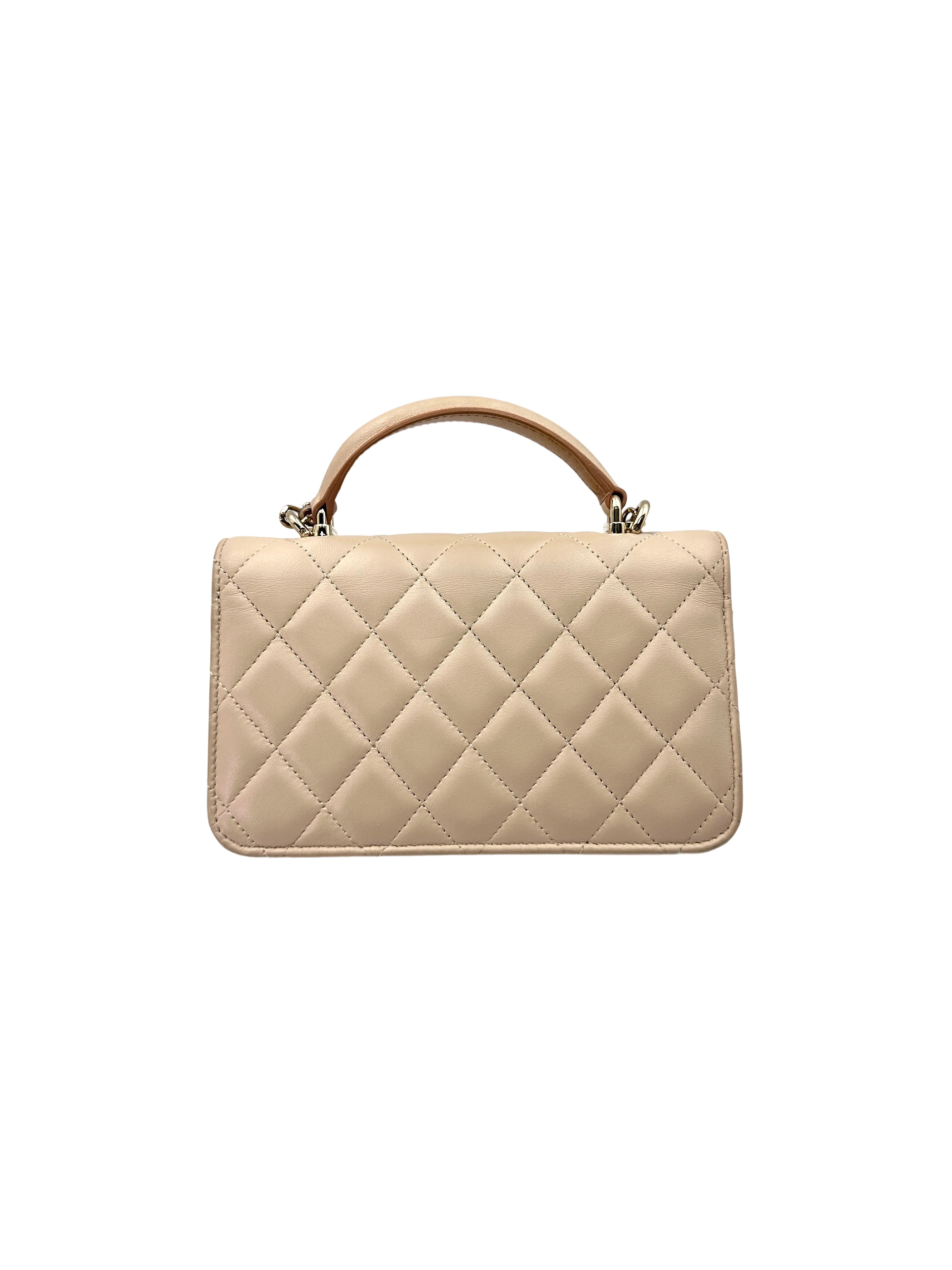 Chanel Classic Beige Quilted Lambskin Top Handle Flap Bag(C6***P7) IRIS080