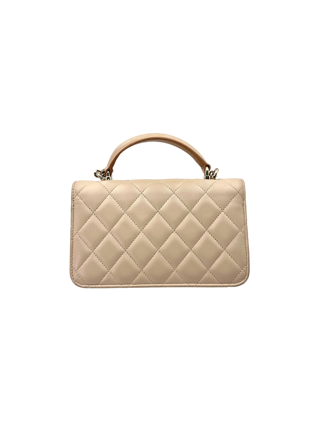 Chanel Classic Beige Quilted Lambskin Top Handle Flap Bag(C6***P7) IRIS080