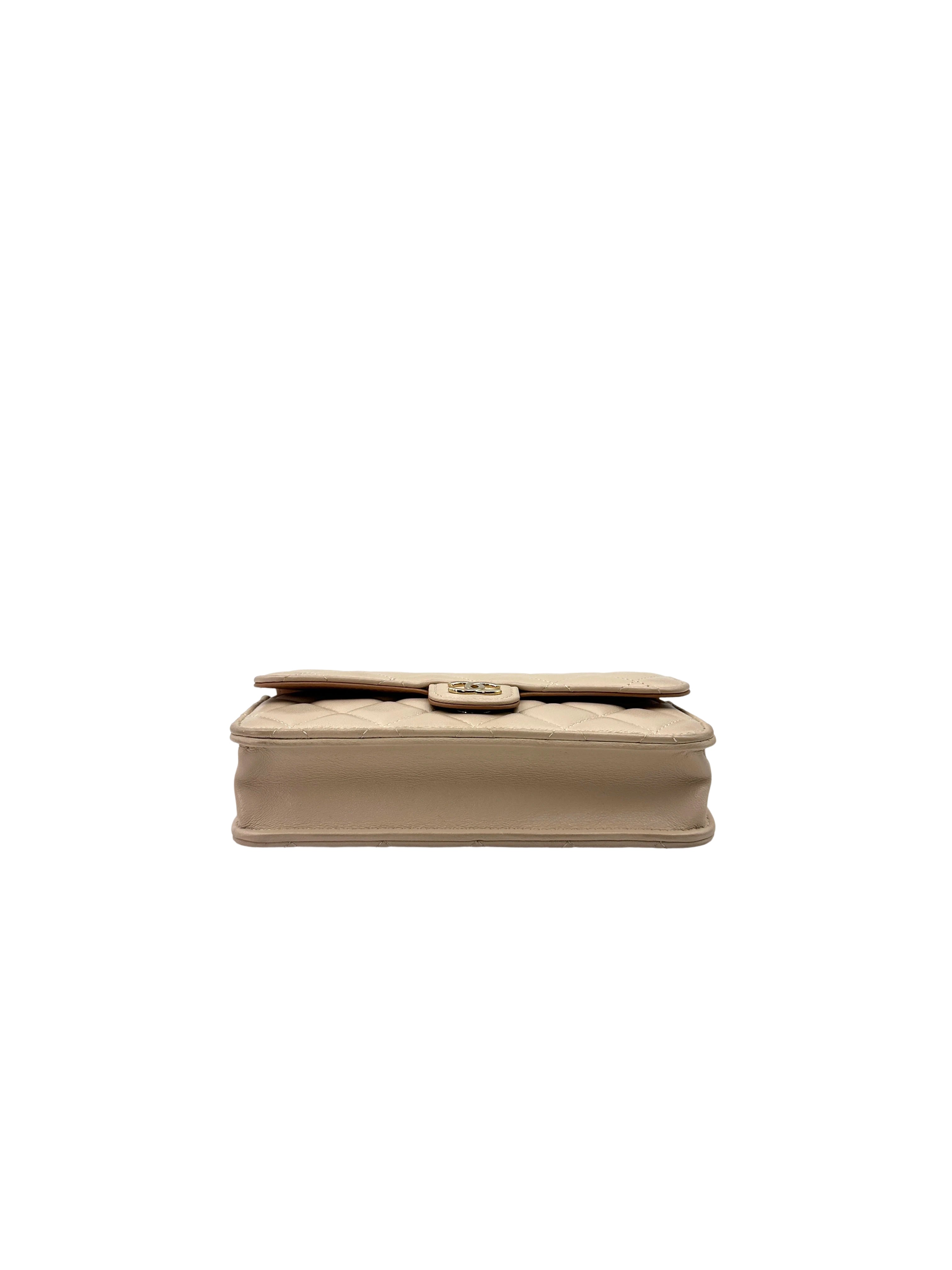 Chanel Classic Beige Quilted Lambskin Top Handle Flap Bag(C6***P7) IRIS080