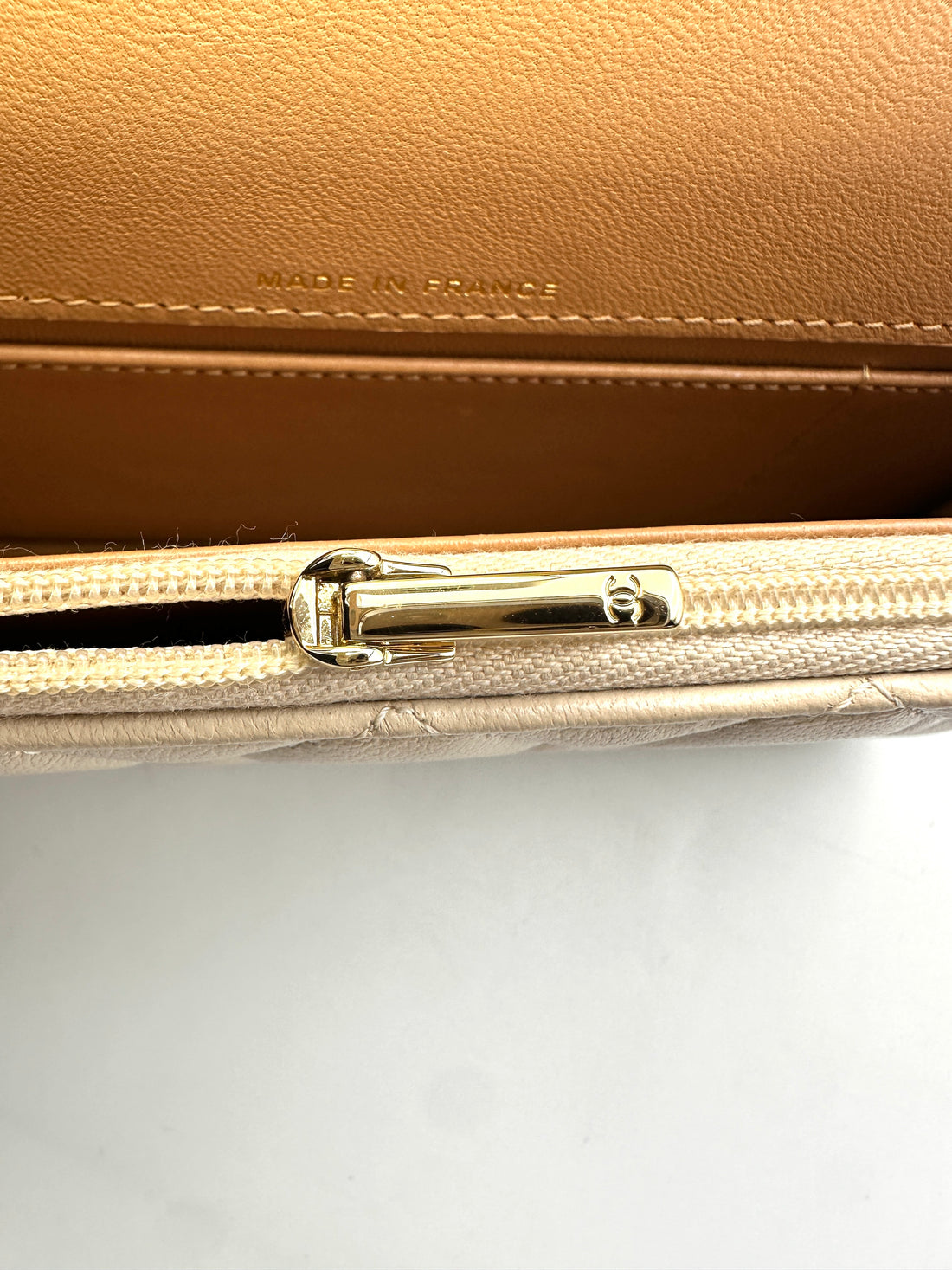 Chanel Classic Beige Quilted Lambskin Top Handle Flap Bag(C6***P7) IRIS080