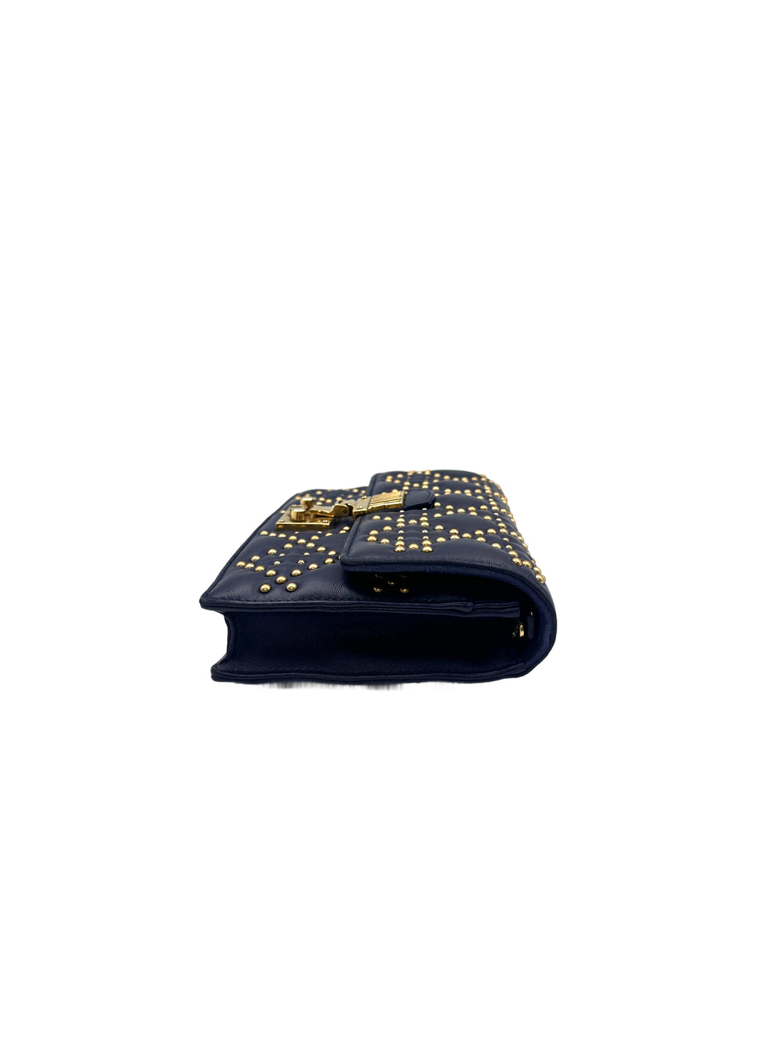 Christian Dior DiorAddict Navy Studded Cannage Leather Wallet On Chain With Gold Hardware DR572