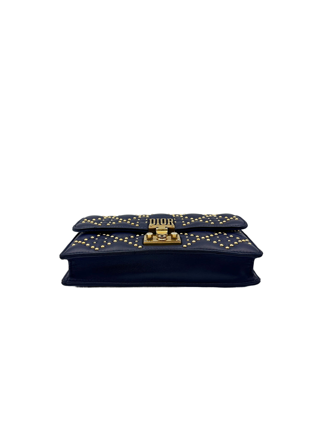 Christian Dior DiorAddict Navy Studded Cannage Leather Wallet On Chain With Gold Hardware DR572