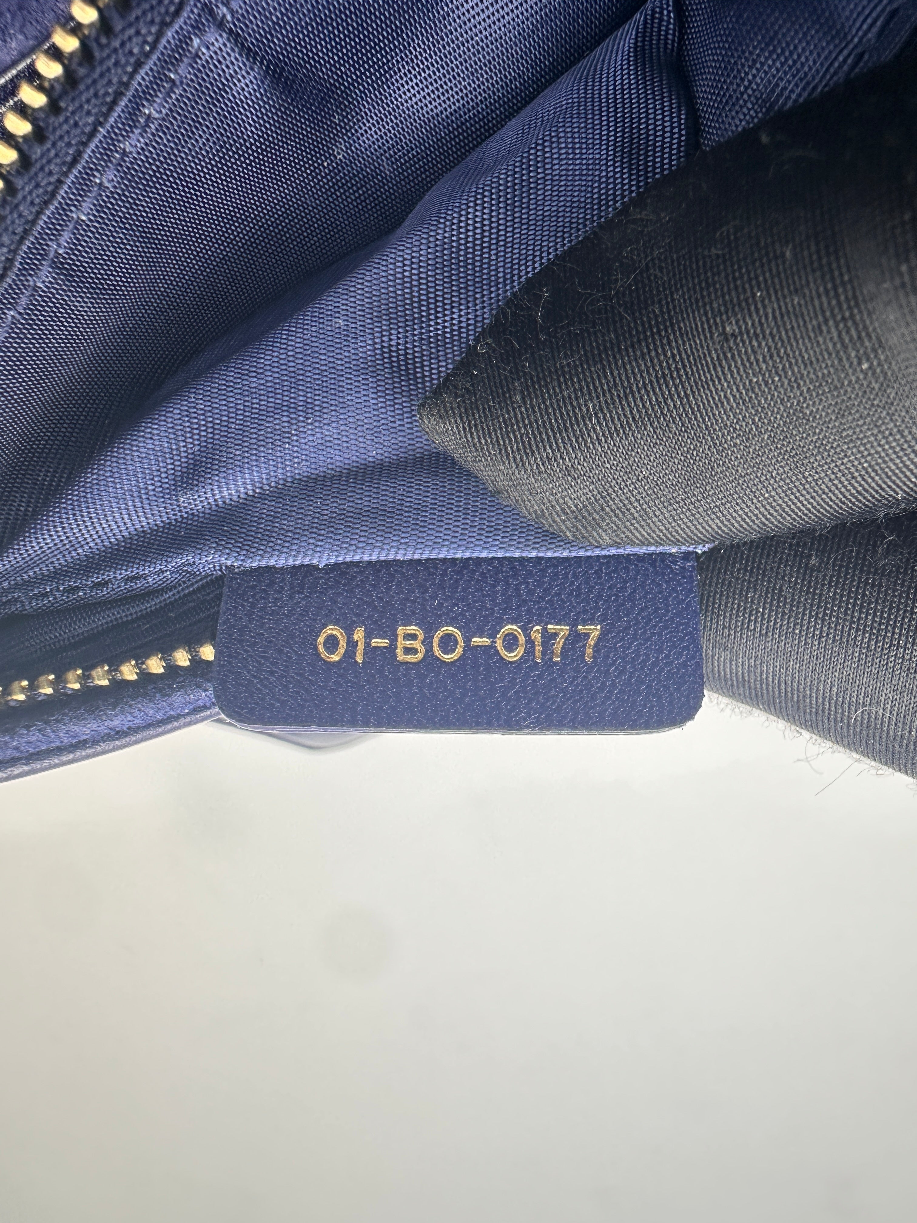 Christian Dior DiorAddict Navy Studded Cannage Leather Wallet On Chain With Gold Hardware DR572