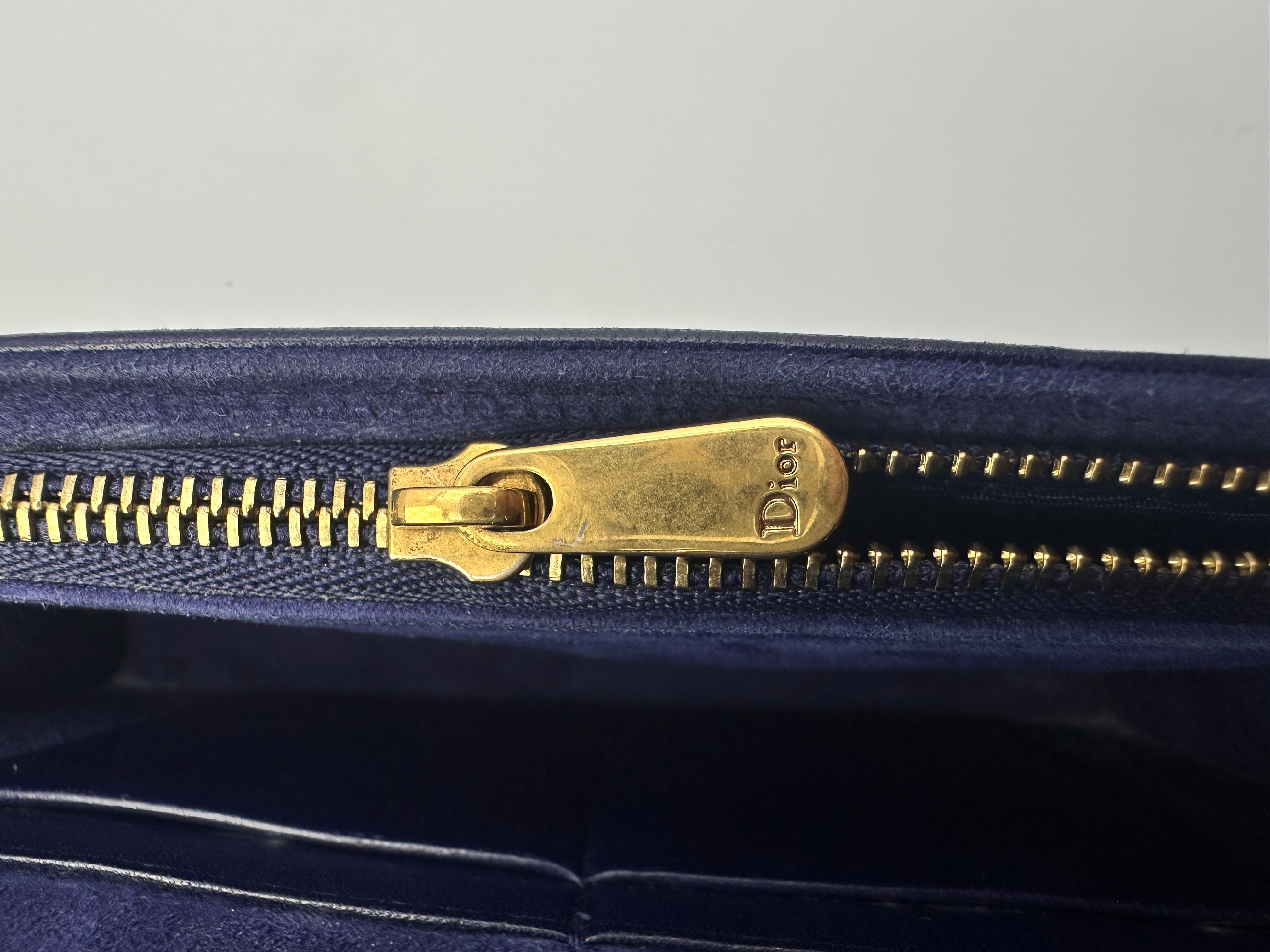 Christian Dior DiorAddict Navy Studded Cannage Leather Wallet On Chain With Gold Hardware DR572