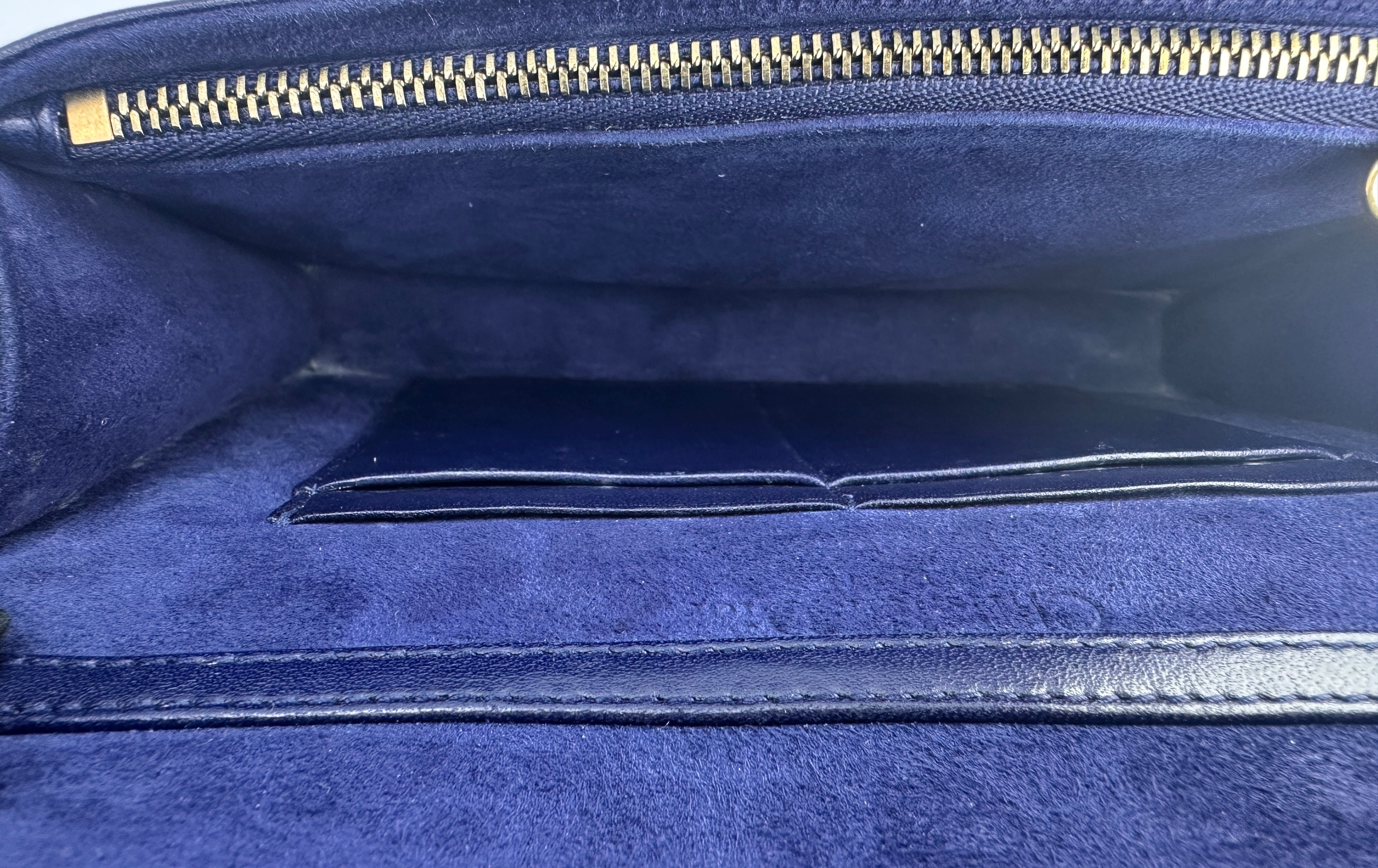 Christian Dior DiorAddict Navy Studded Cannage Leather Wallet On Chain With Gold Hardware DR572