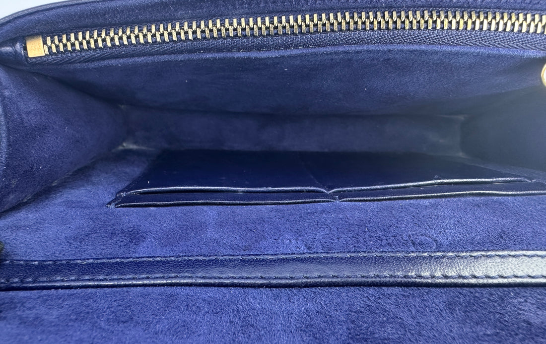 Christian Dior DiorAddict Navy Studded Cannage Leather Wallet On Chain With Gold Hardware DR572