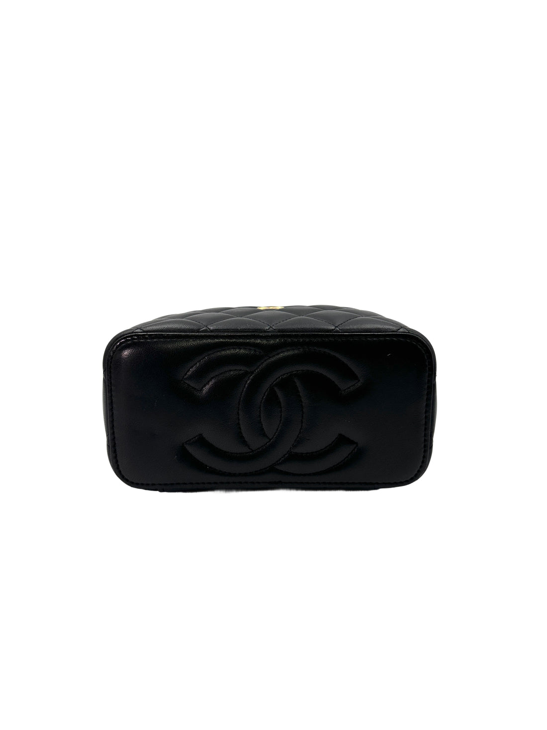 Chanel Black Quilted Leather Vanity Case With Gold Charms Chain(K8***N4) IRIS082