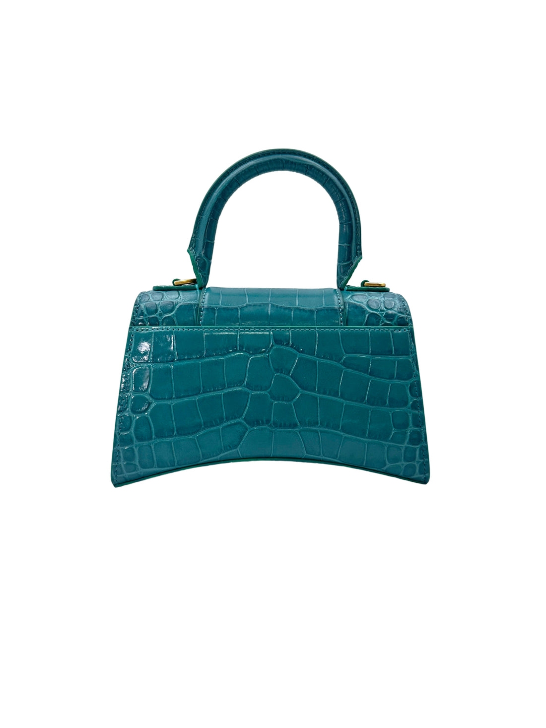 Balenciaga Hourglass Blue Crocodile-Embossed Top Handle Bag BS33