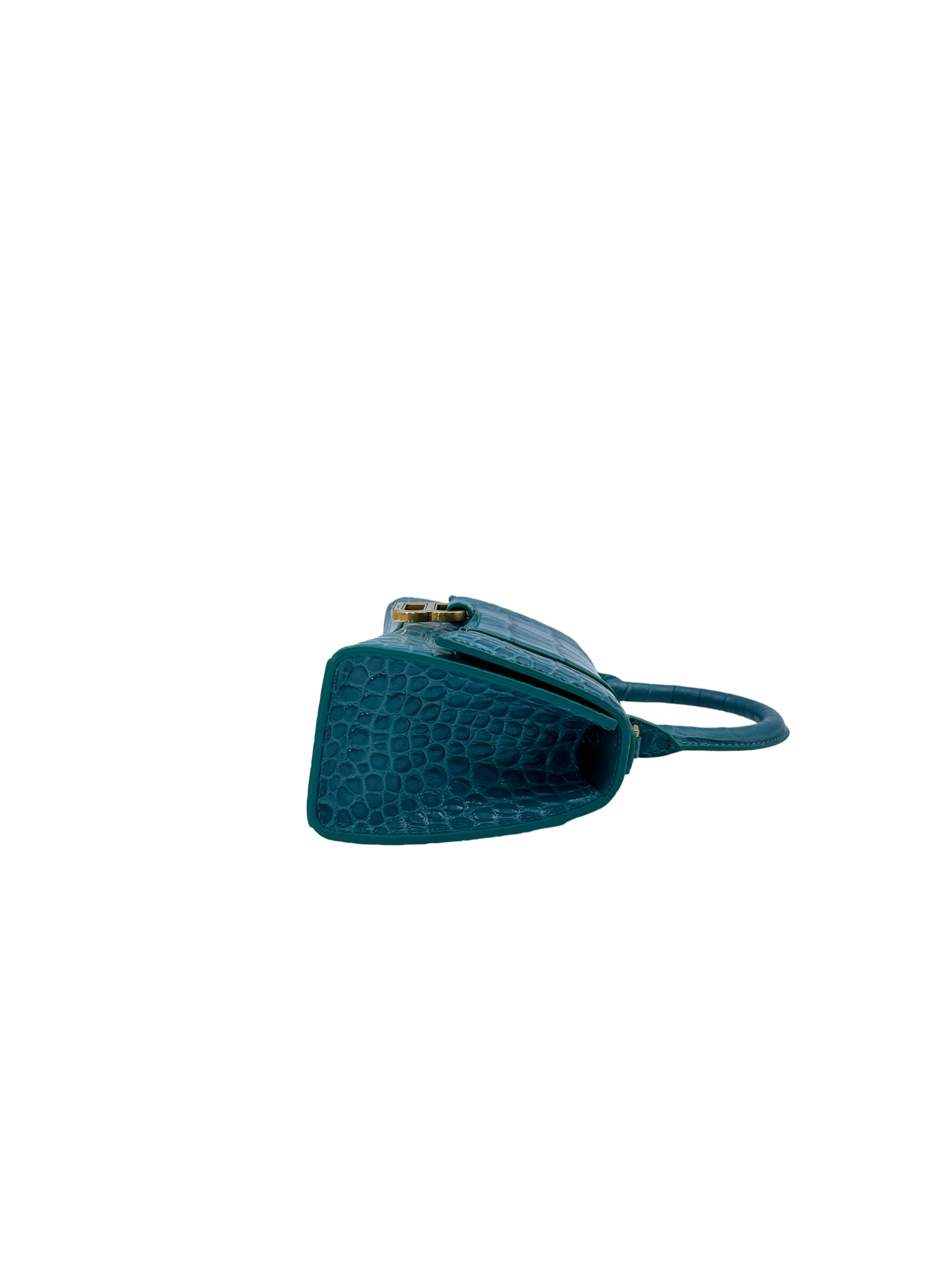 Balenciaga Hourglass Blue Crocodile-Embossed Top Handle Bag BS33