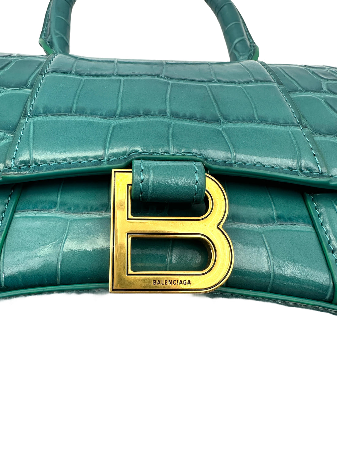 Balenciaga Hourglass Blue Crocodile-Embossed Top Handle Bag BS33