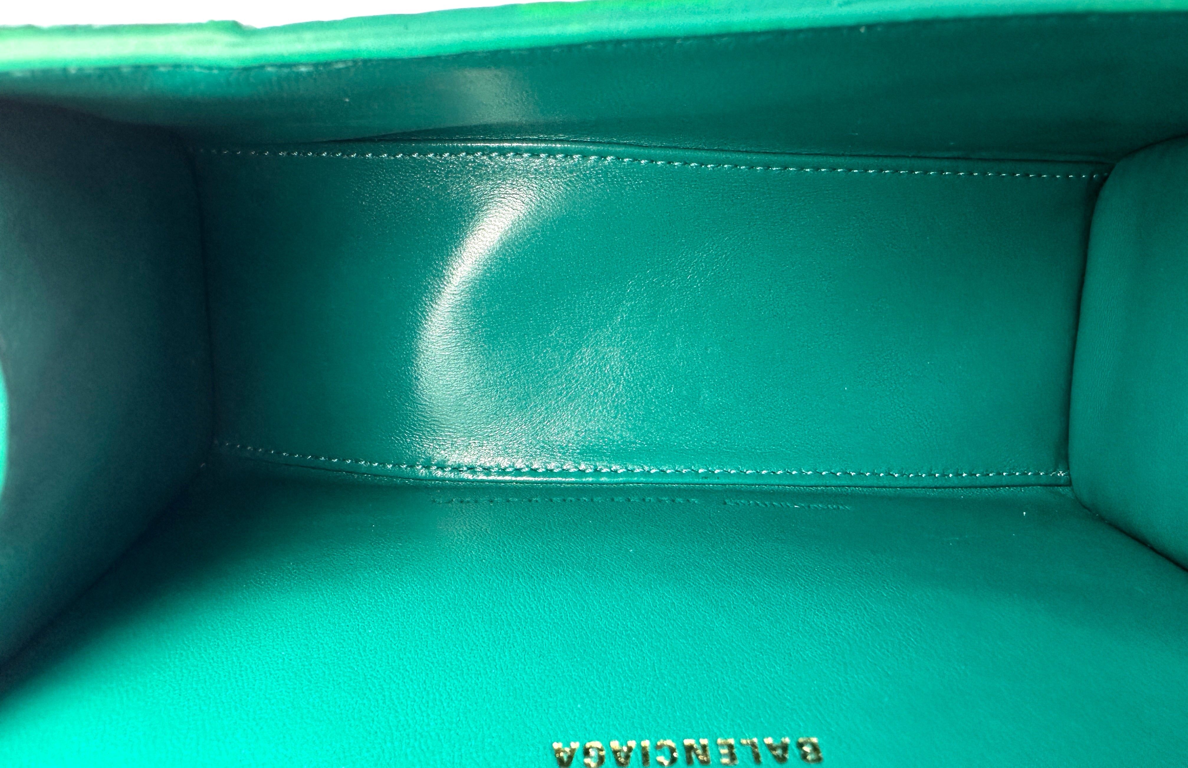 Balenciaga Hourglass Blue Crocodile-Embossed Top Handle Bag BS33