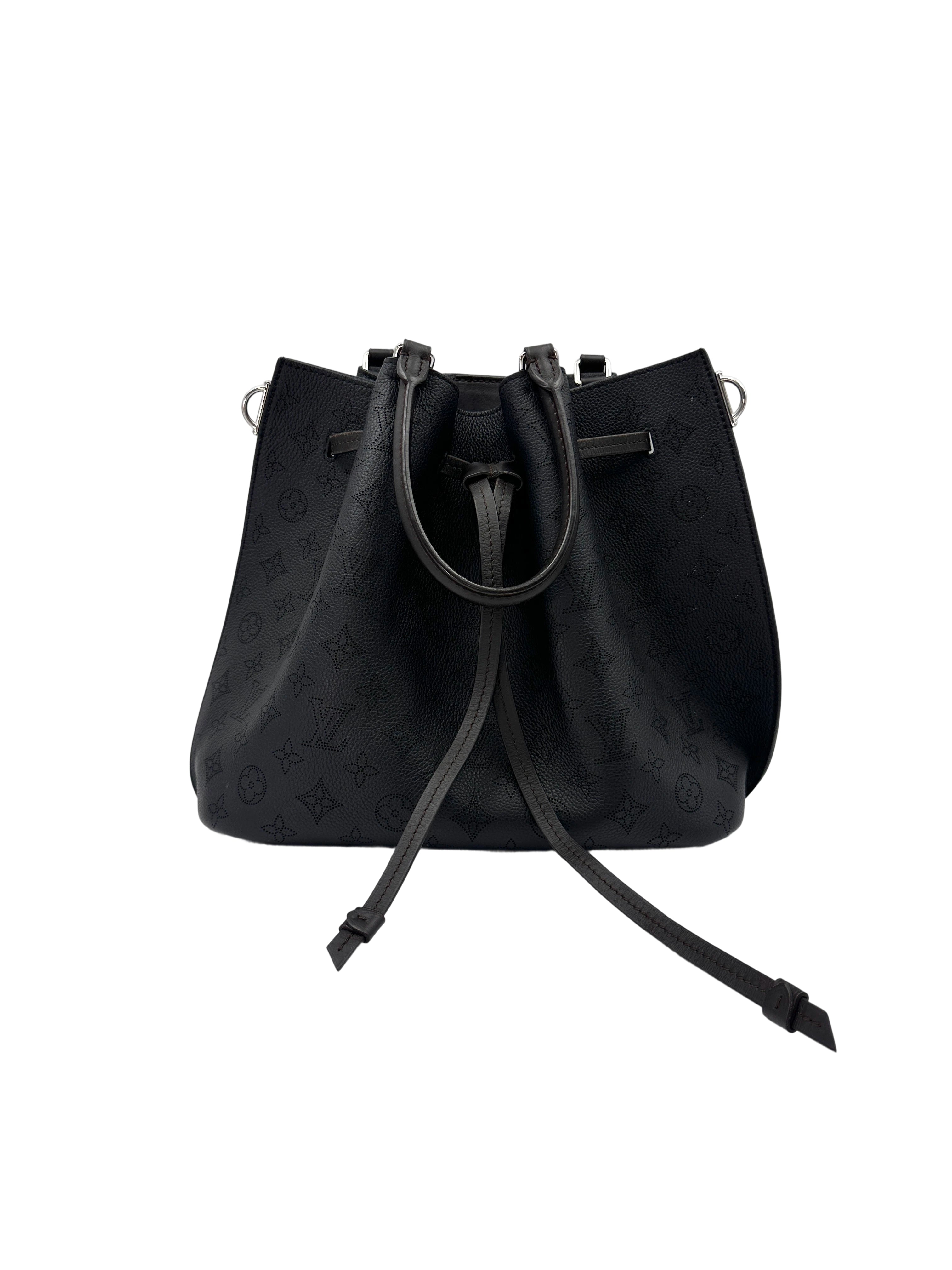 Louis Vuitton Girolata Mahina Black Monogram Perforated Leather Bucket Bag With Pouch IRIS084