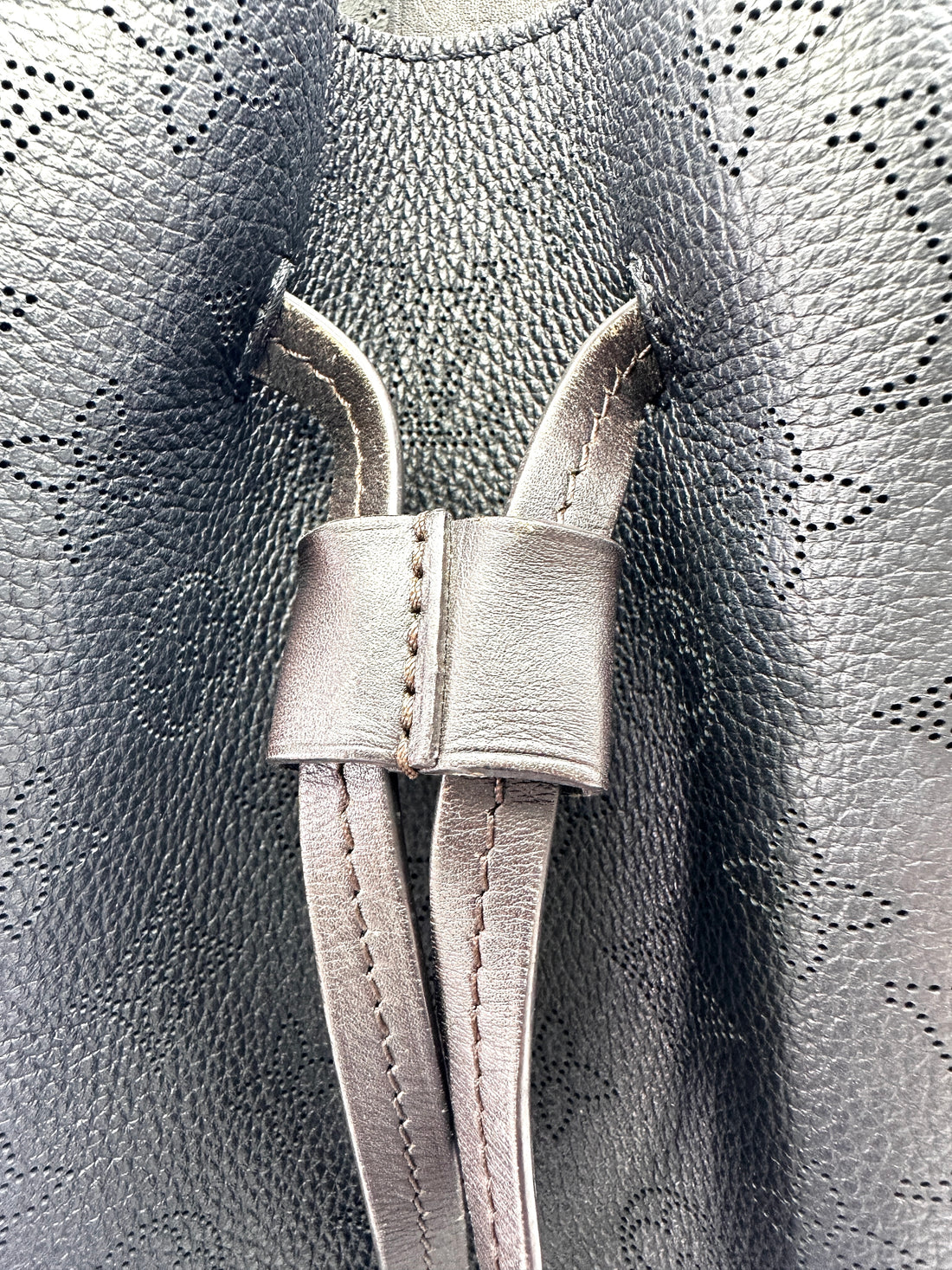 Louis Vuitton Girolata Mahina Black Monogram Perforated Leather Bucket Bag With Pouch IRIS084