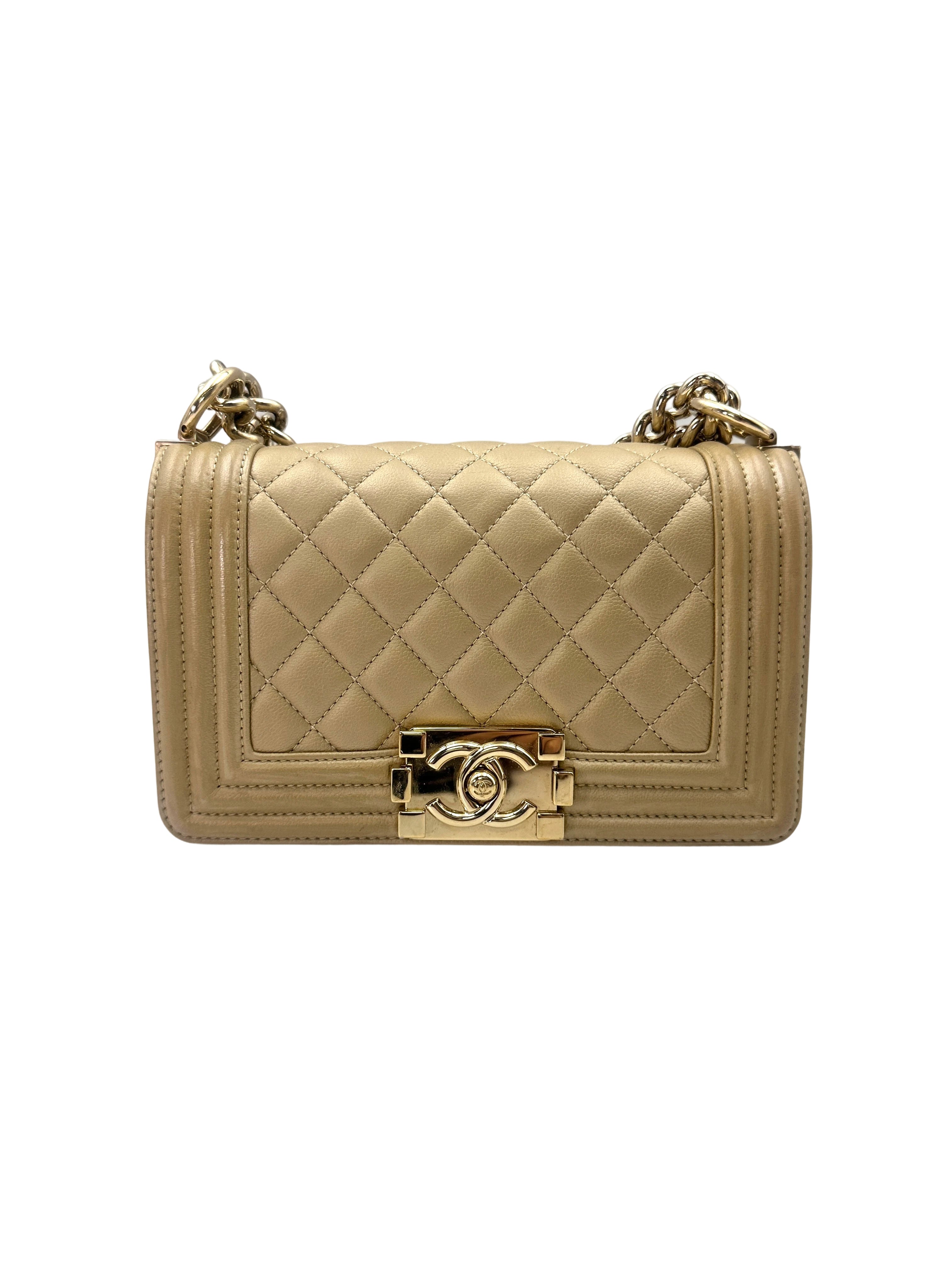 Chanel LeBoy Beige Quilted Leather Small Size Flap Bag With Gold Buckle(24***26) CC1573